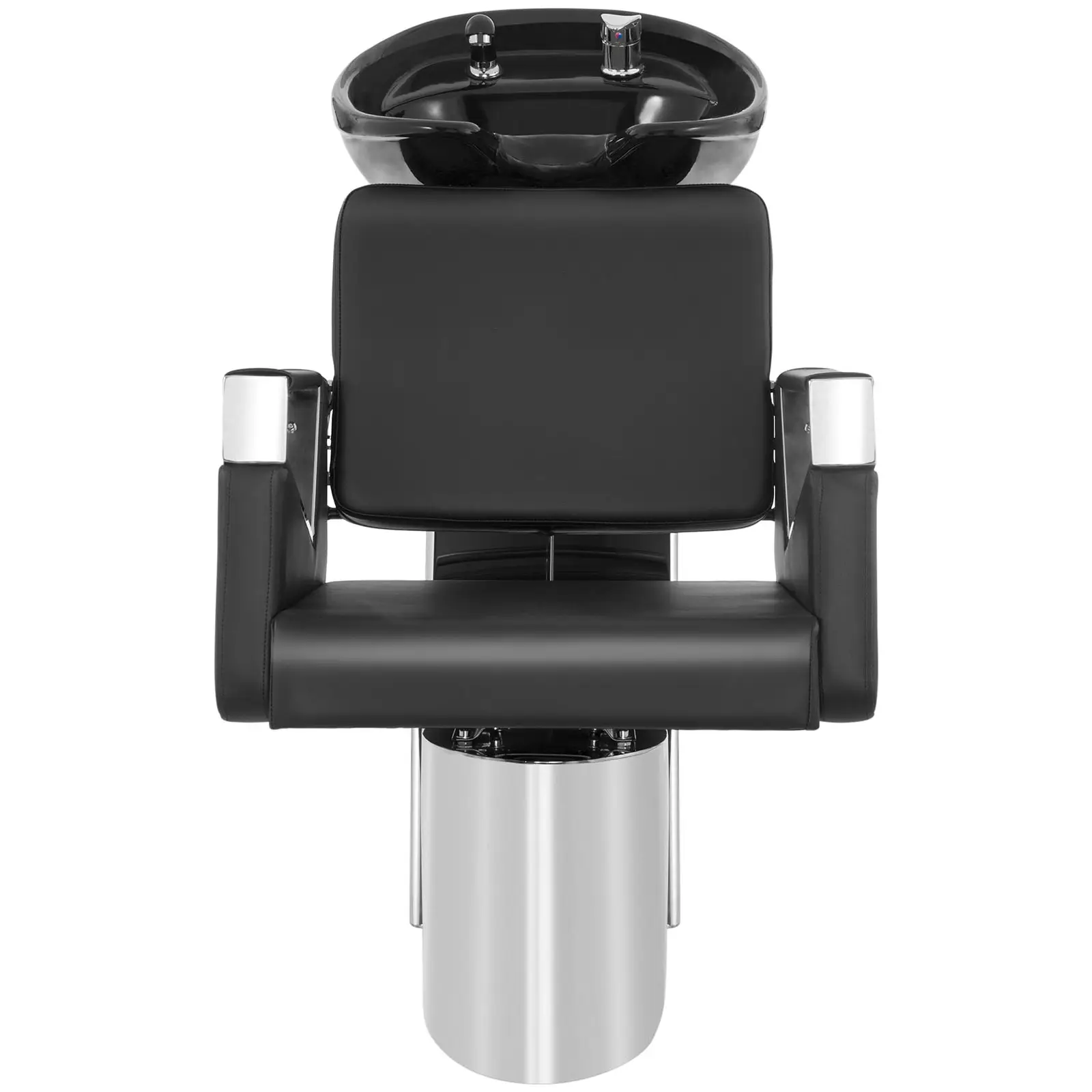 Kadeřnický mycí box s křeslem - 600 x 505 mm - černý - základna z ušlechtilé oceli (Síla oceli: 0.8 mm)