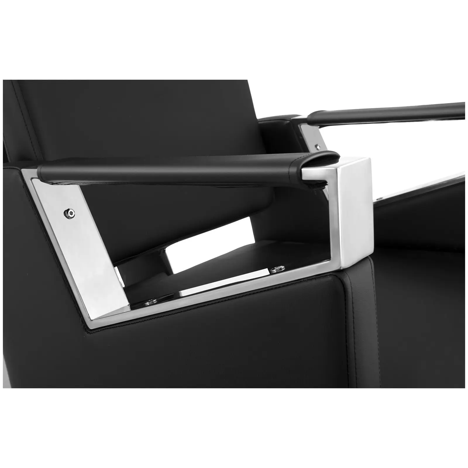 Kadeřnický mycí box s křeslem - 600 x 505 mm - černý - základna z ušlechtilé oceli (Délka vodovodního potrubí: 750 mm)