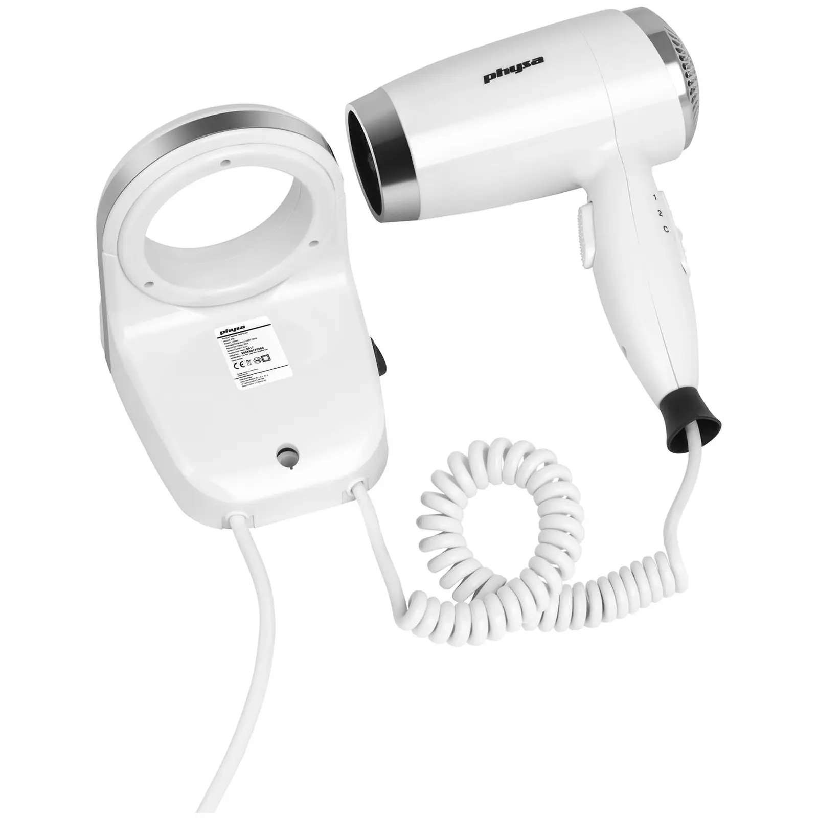 Sèche-cheveux mural - 1600 W - Blanc (Débit d'air maxi: 71 m³/h)