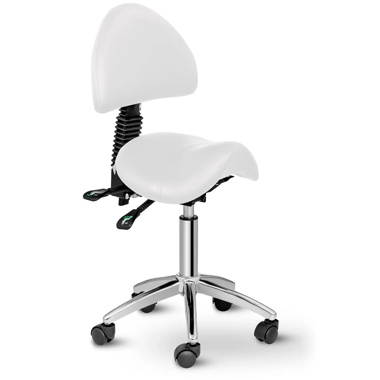 Siège-selle avec dossier - 550-690 mm - 150 kg - Blanc