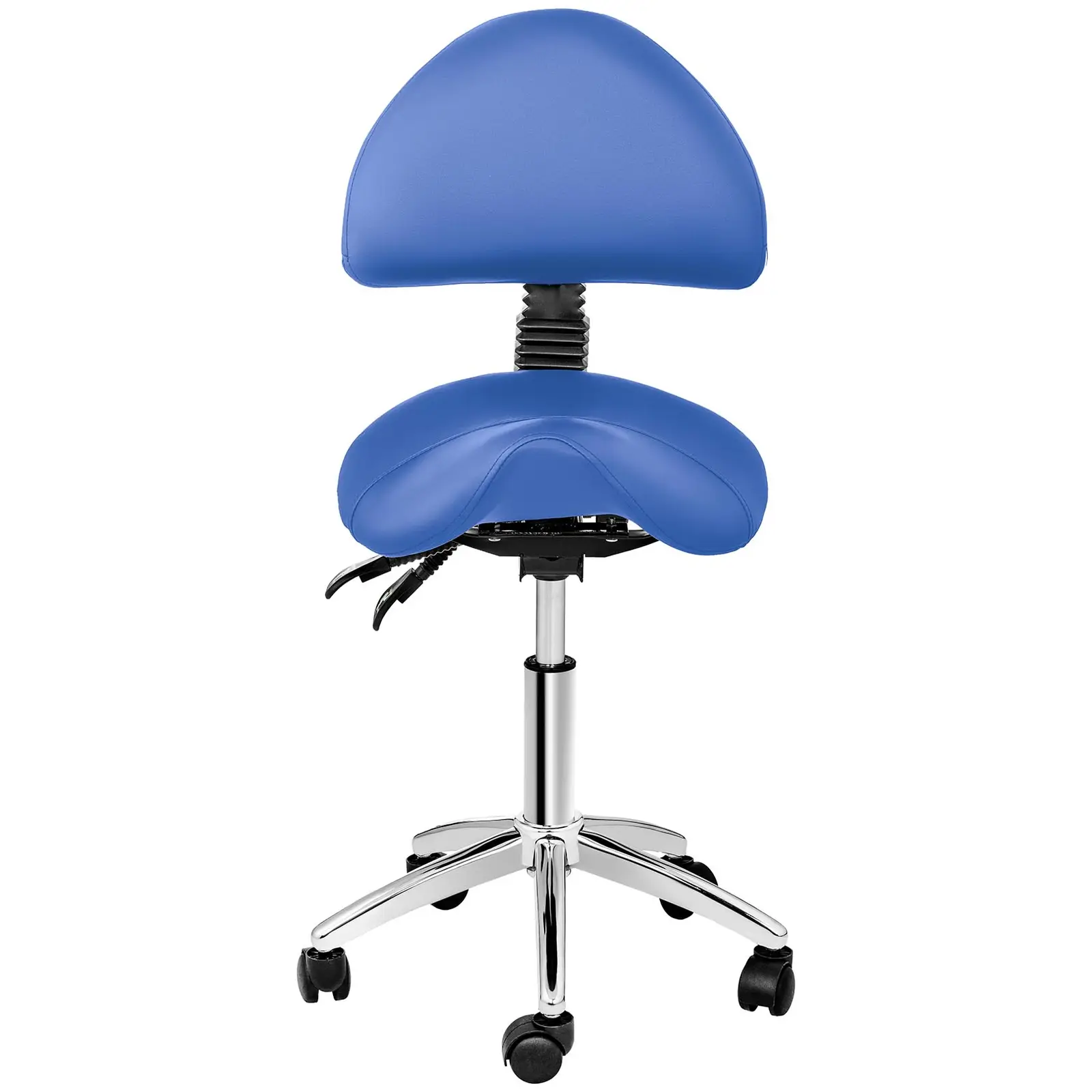 Sgabello a sella con schienale - a rotelle - 550 - 690 mm - 150 kg - Blu