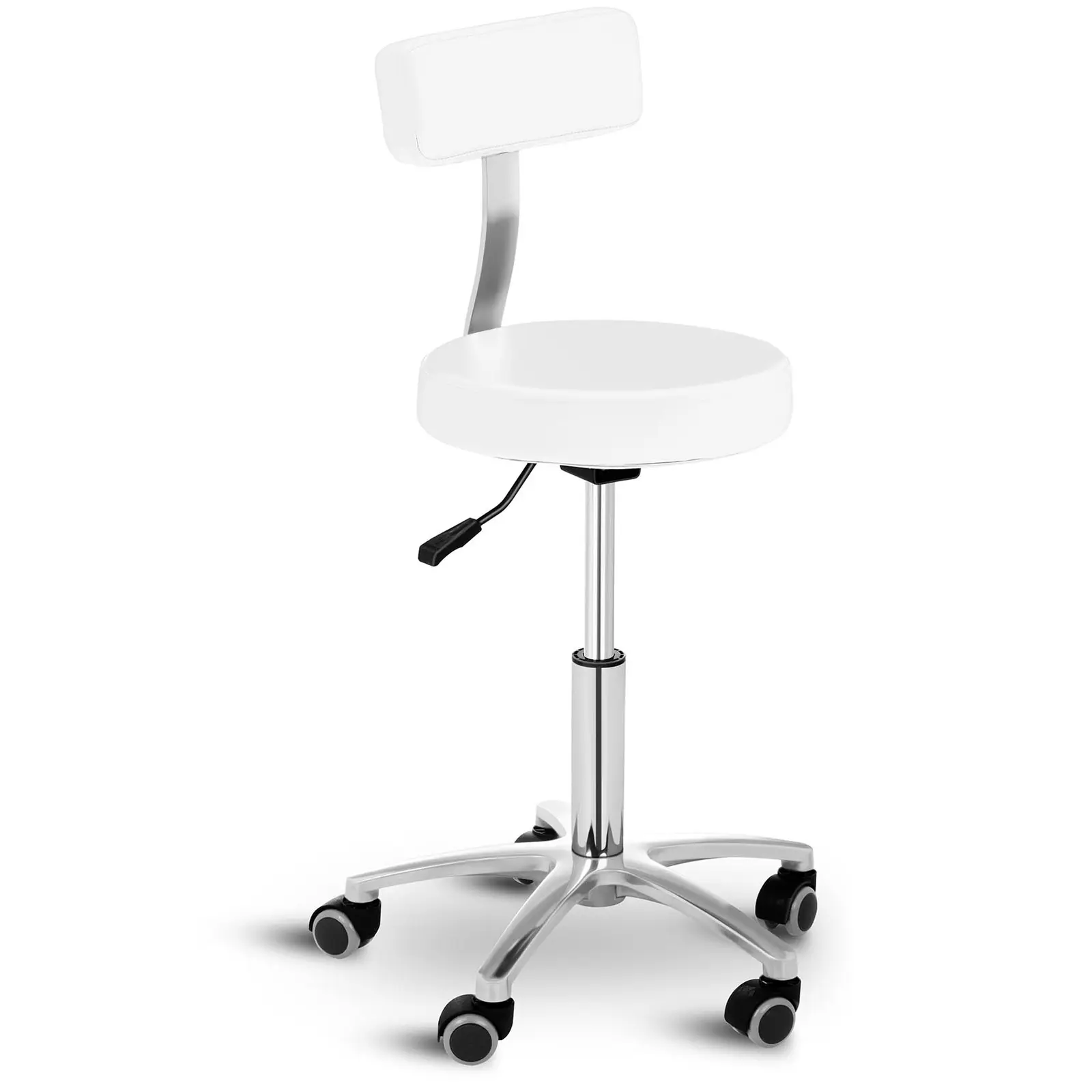 Tabouret à roulettes avec dossier - 445 - 580 mm - 150 kg - Blanc