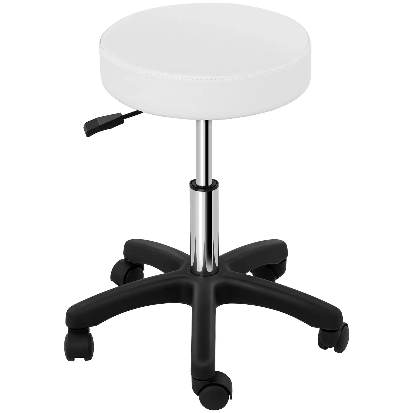 Taburet na kolečkách - 450–580 mm - 150 kg - bílý (Opěrný kroužek na nohu: Ne)