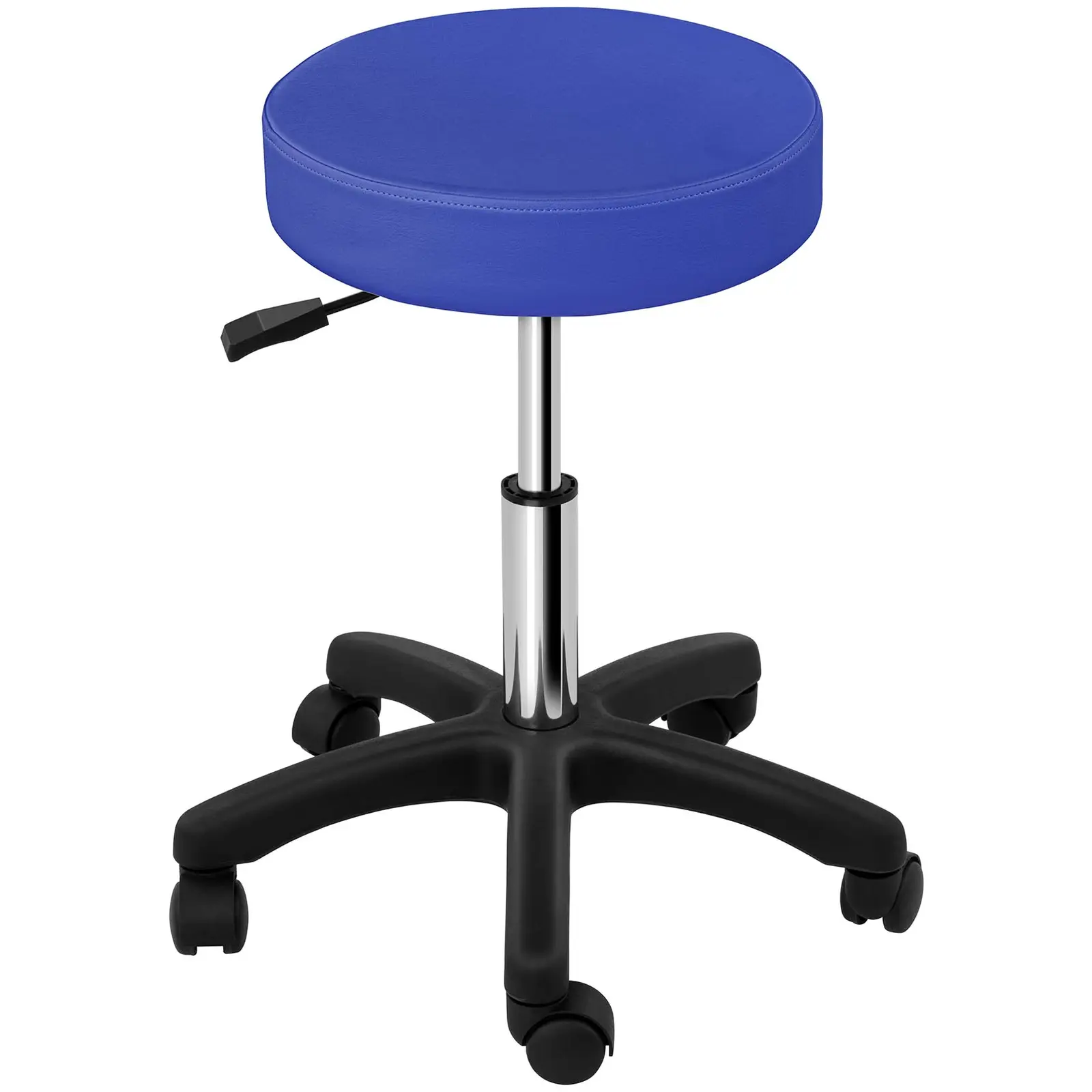 Taburet na kolečkách - 450–580 mm - 150 kg - modrý (Opěrný kroužek na nohu: Ne)