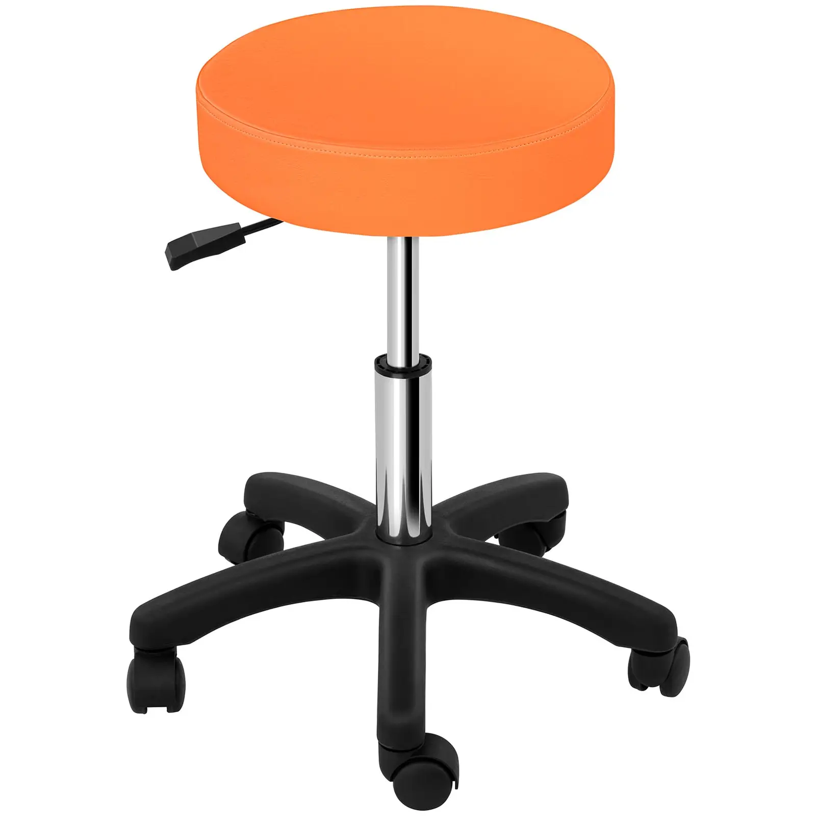 Taburet na kolečkách - 450–580 mm - 150 kg - oranžový (Opěrný kroužek na nohu: Ne)