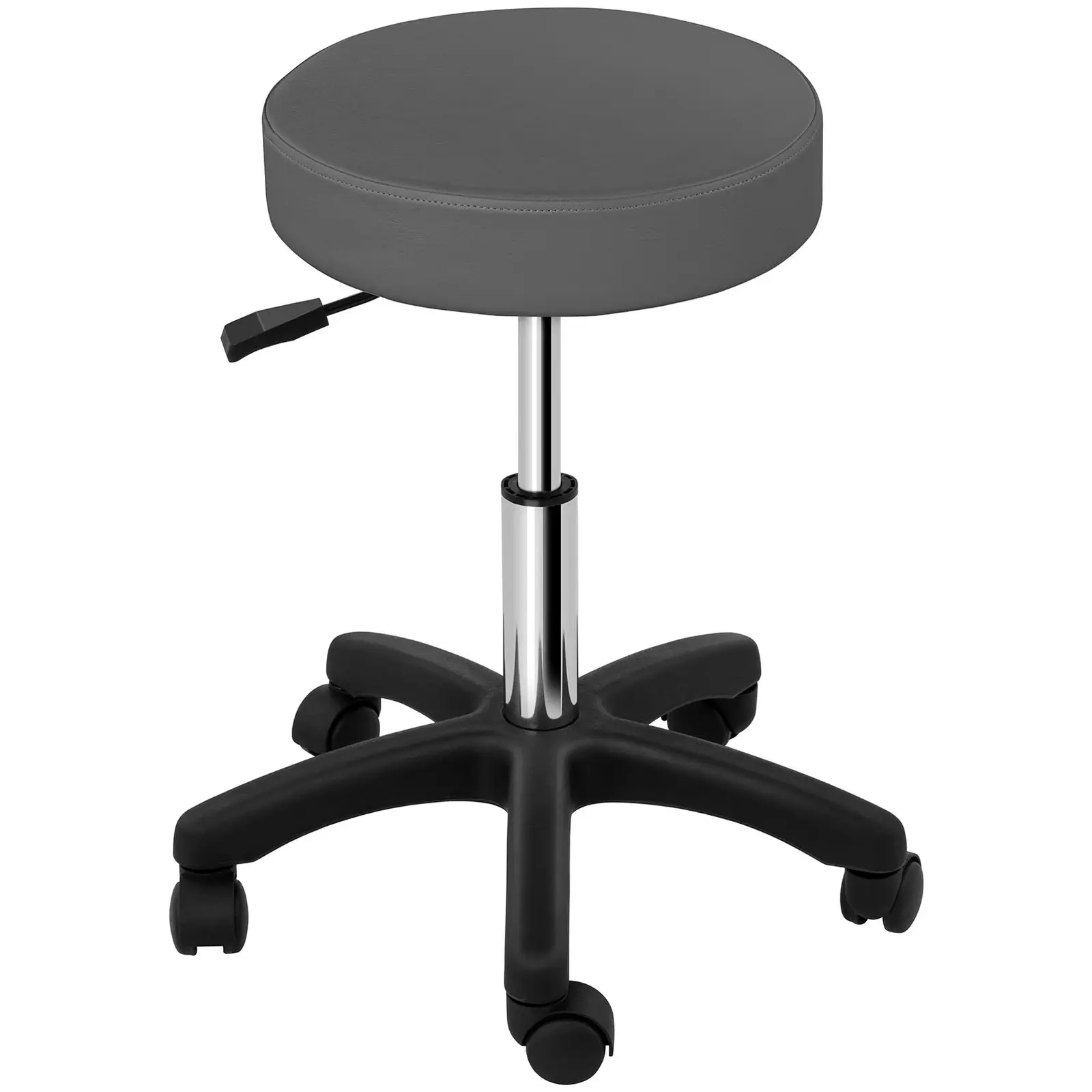Taburet na kolečkách - 450–580 mm - 150 kg - šedý (Opěrný kroužek na nohu: Ne)