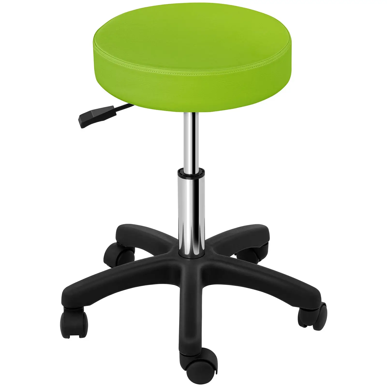 Taburet na kolečkách - 450–580 mm - 150 kg - zelený (Opěrný kroužek na nohu: Ne)