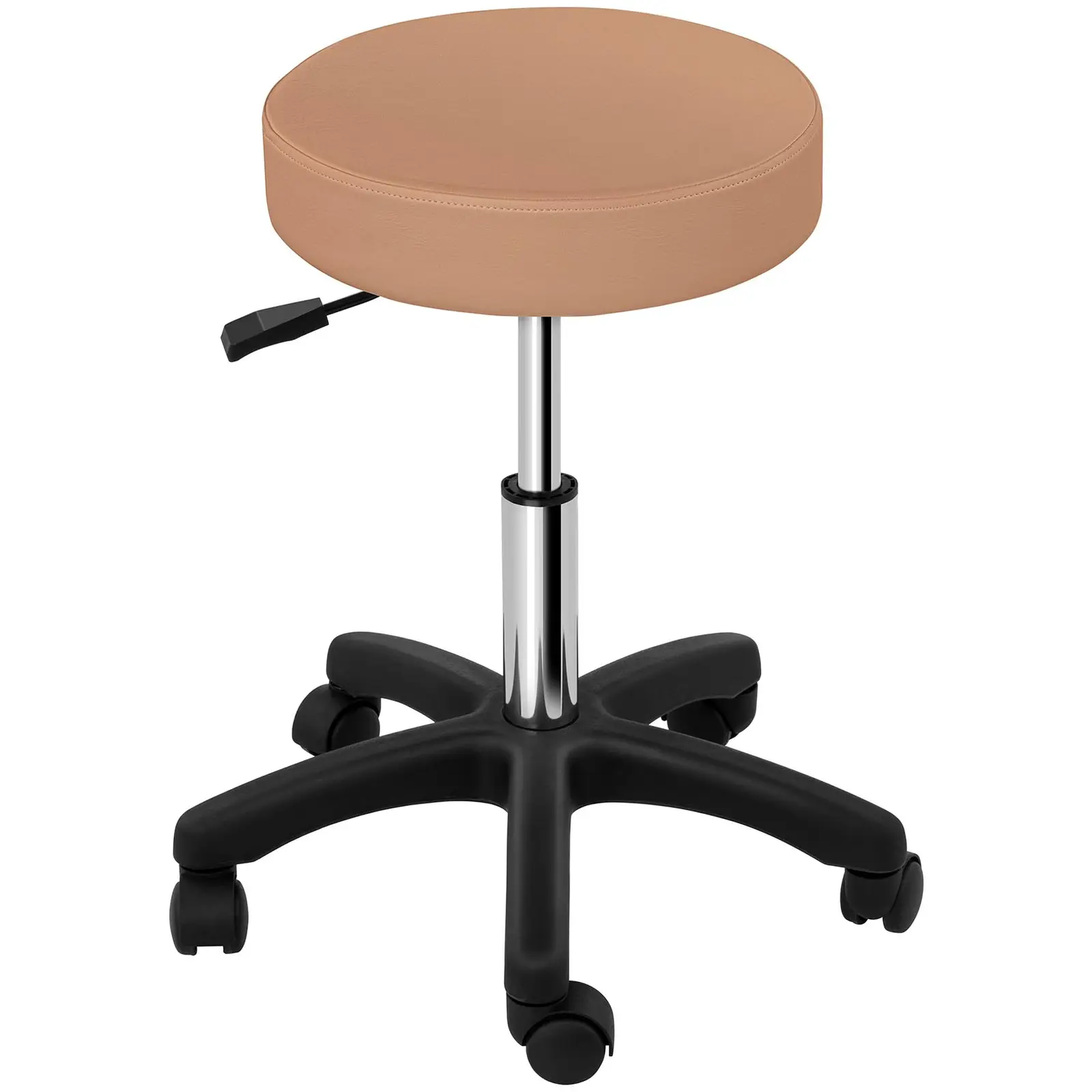 Taburet na kolečkách - 450–580 mm - 150 kg - Kapučínová (Opěrný kroužek na nohu: Ne)