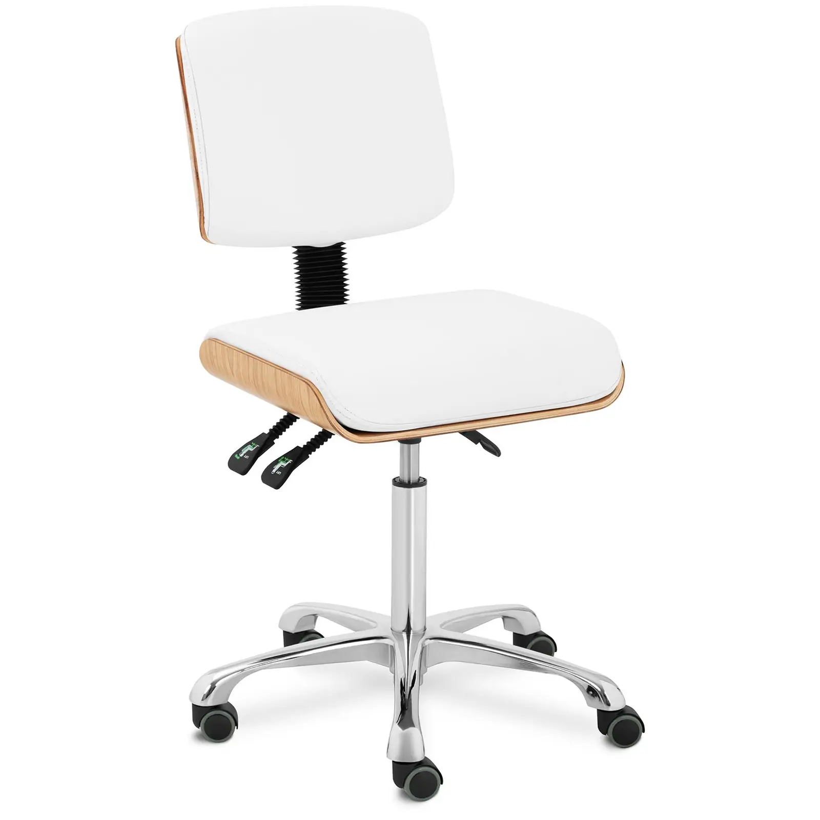 Tabouret de bureau avec dossier - 575 - 775 mm - 160 kg - Bois naturel, Blanc