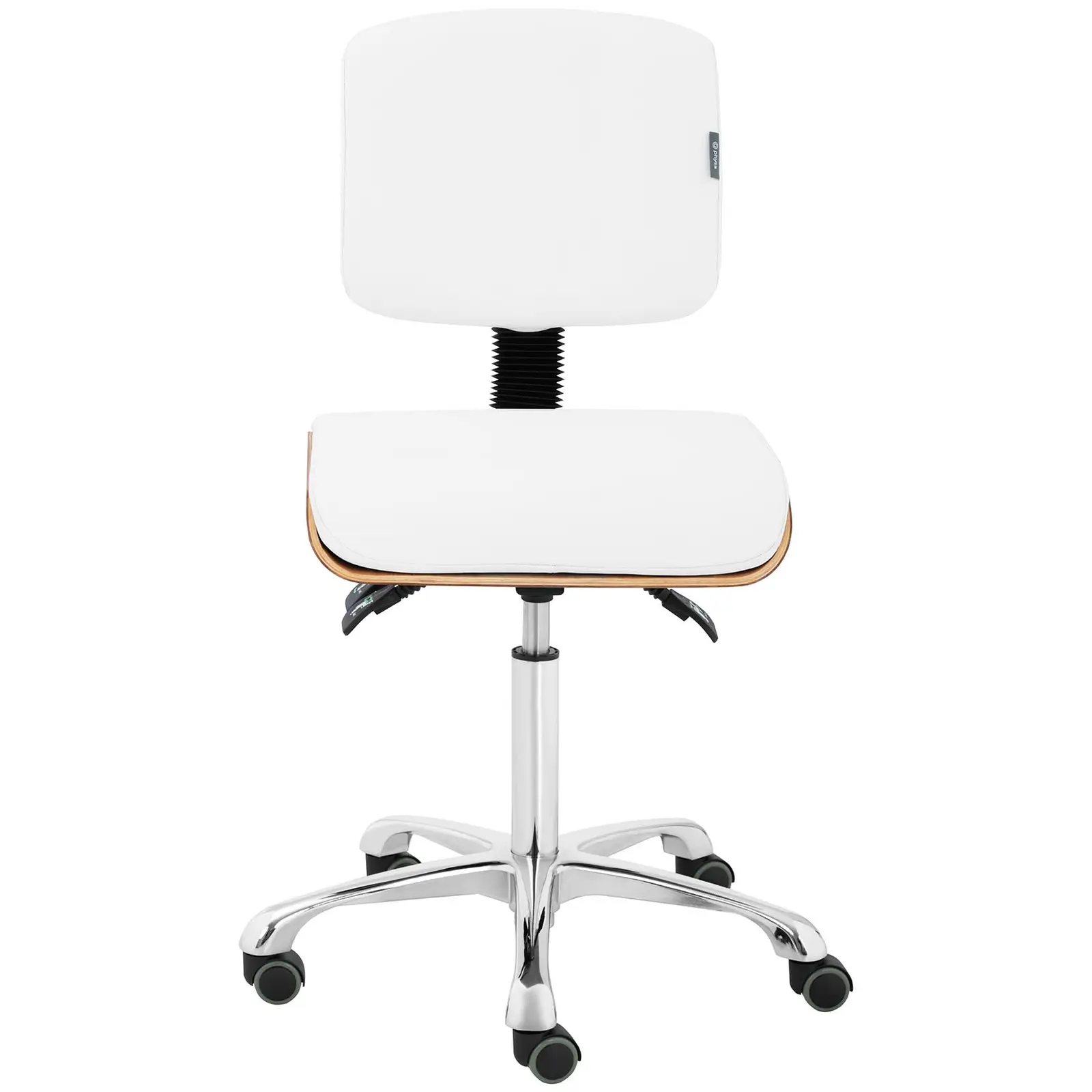 Tabouret de bureau avec dossier - 575 - 775 mm - 160 kg - Bois naturel, Blanc