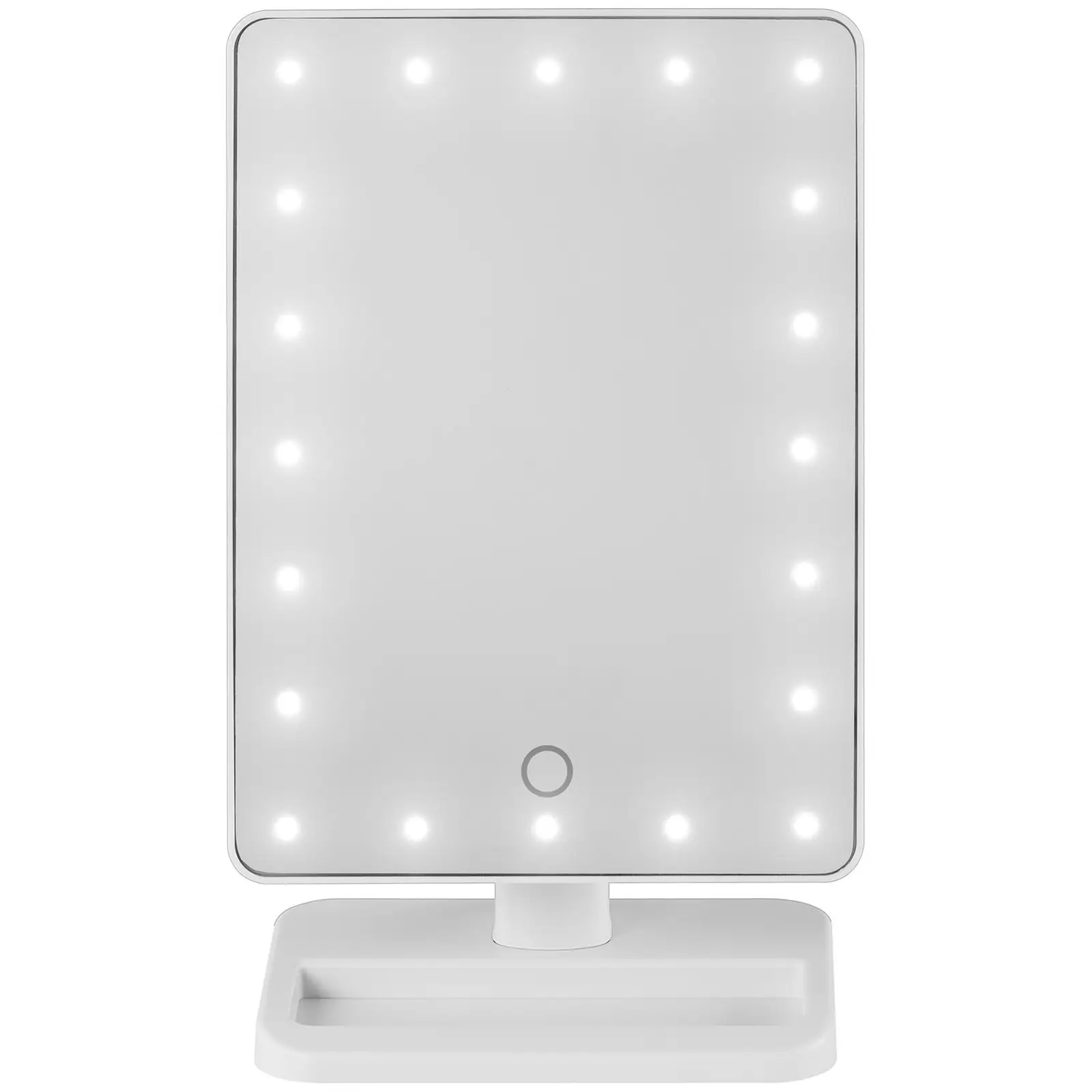 Sminkespeil med lys - hvitt - / 10x forstørrelse - 20 LED - firkantet - høyttaler