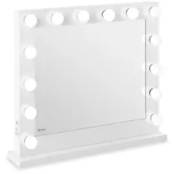 Makeupspejl med lys - hvidt - 14 LED - firkantet