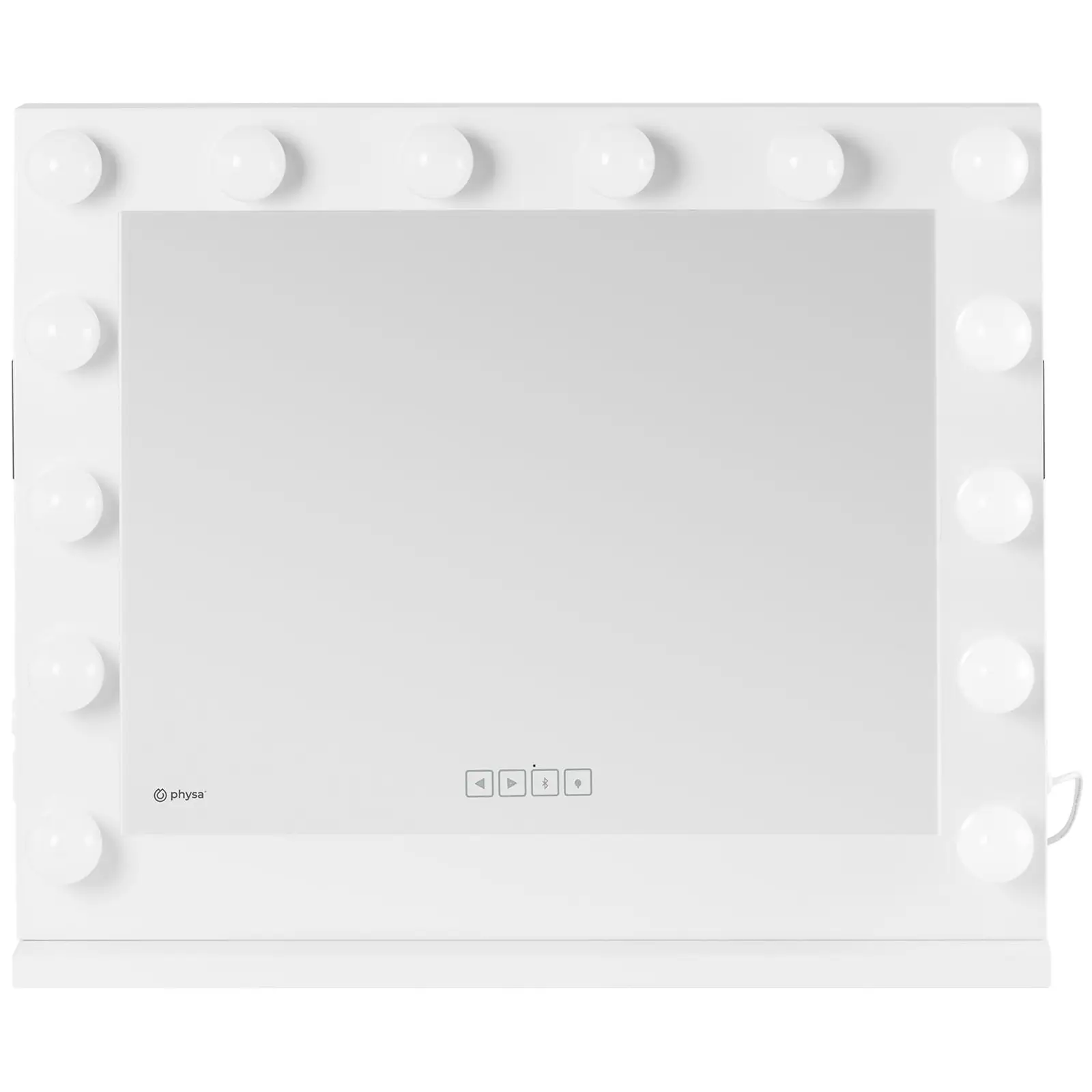 Hollywoodske zrkadlo - biele - 14 LED - hranaté - reproduktor