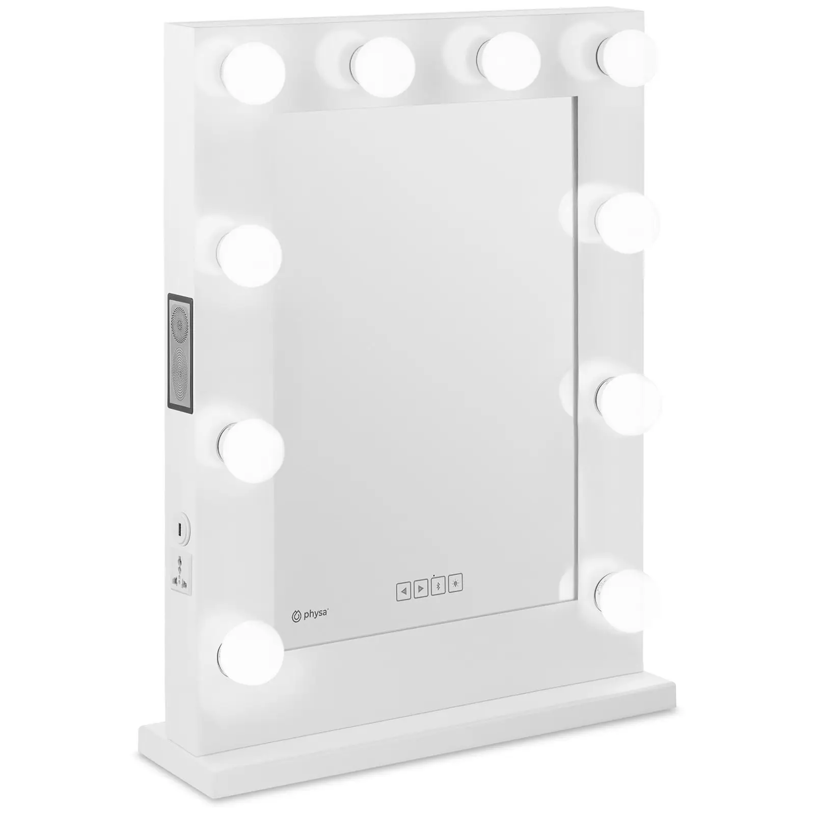 Hollywoodské zrcadlo bílé 10 LED diod hranaté- reproduktor - Zrcadla physa