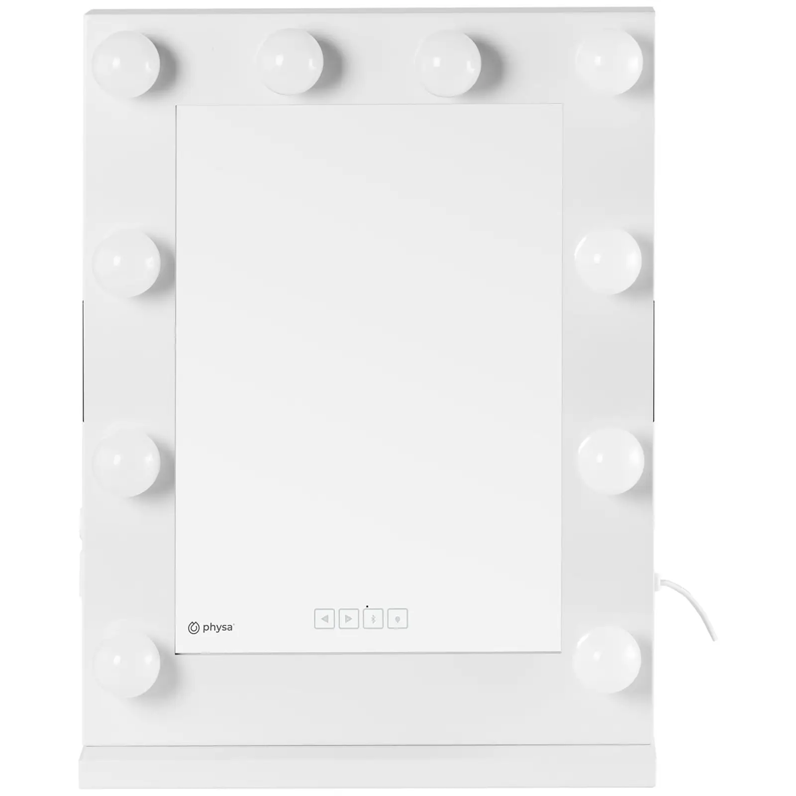 Specchio con luci per trucco - bianco - 10 LED - rettangolare - casse altoparlanti