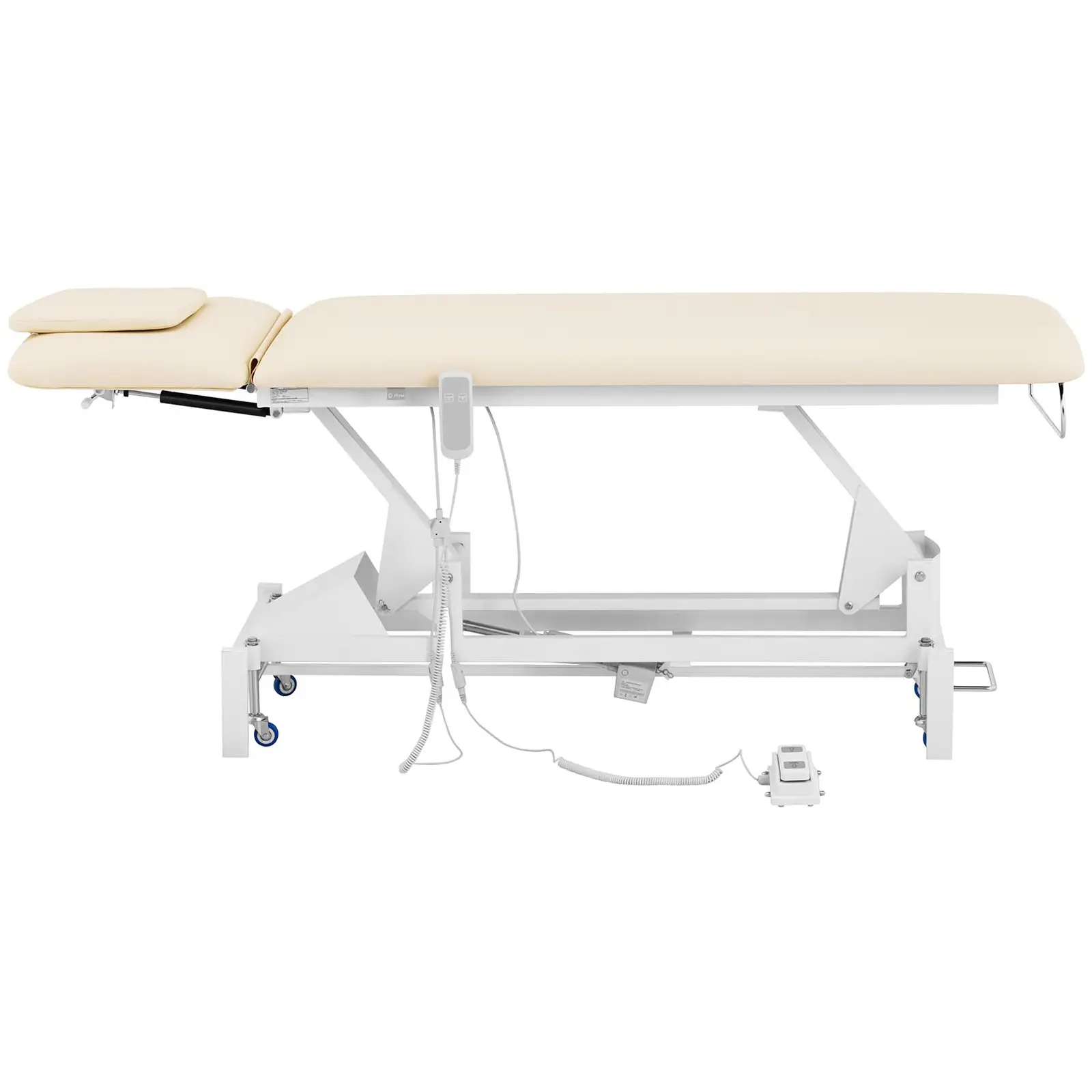 Elektrické masážní lehátko - 1 motor - 100 W - 207 x 68 x 53–92 cm - 200 kg - bílé / béžové (Maximální výška: 92 cm)