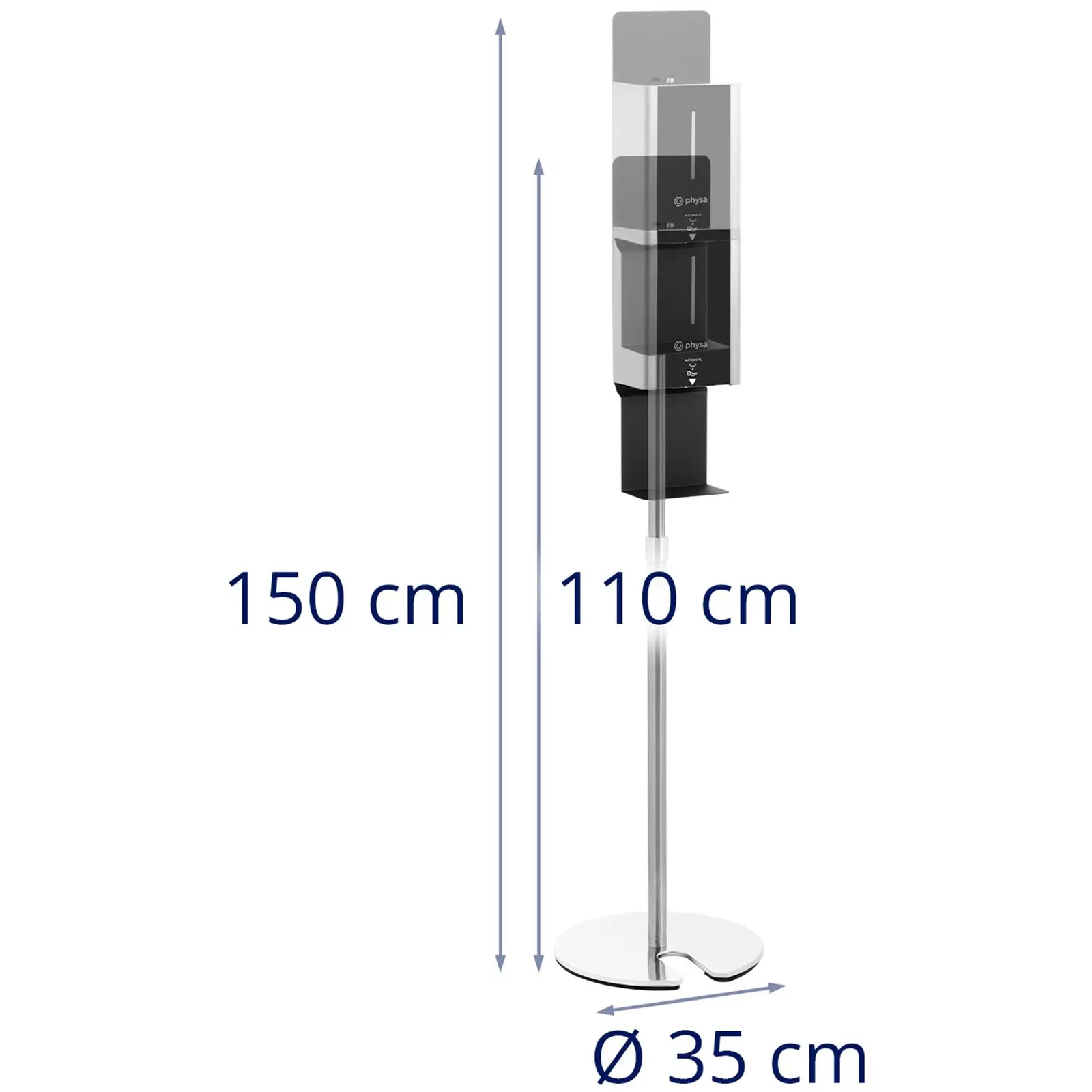 Desinfektionsmittelspender - 1 L - Standfuß - Edelstahl, Acryl, Stahlbasis - rund