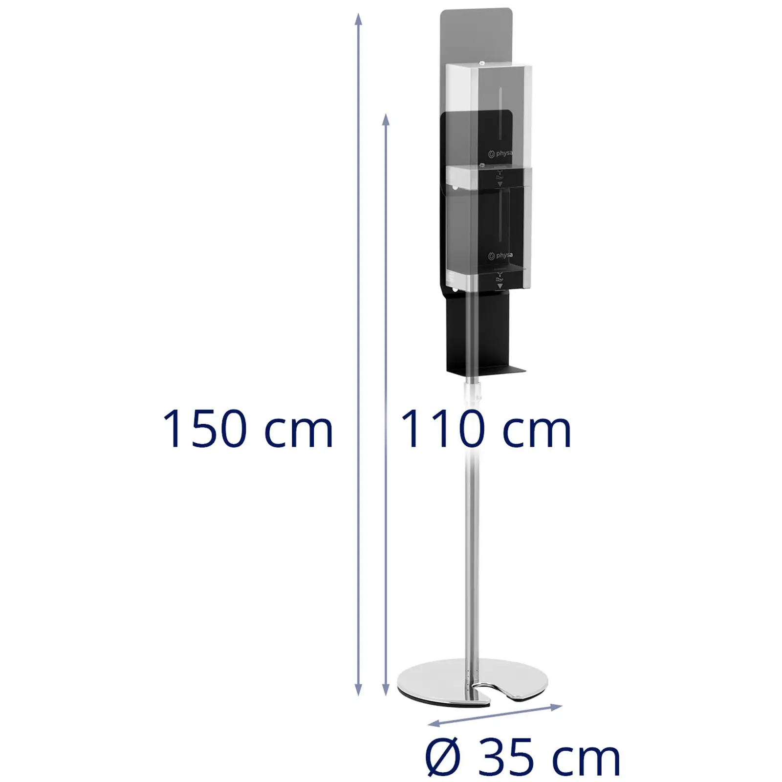 Distribuitor de dezinfectant pentru mâini - 1 L - bază - oțel inoxidabil, acrilic, bază din oțel - pătrat