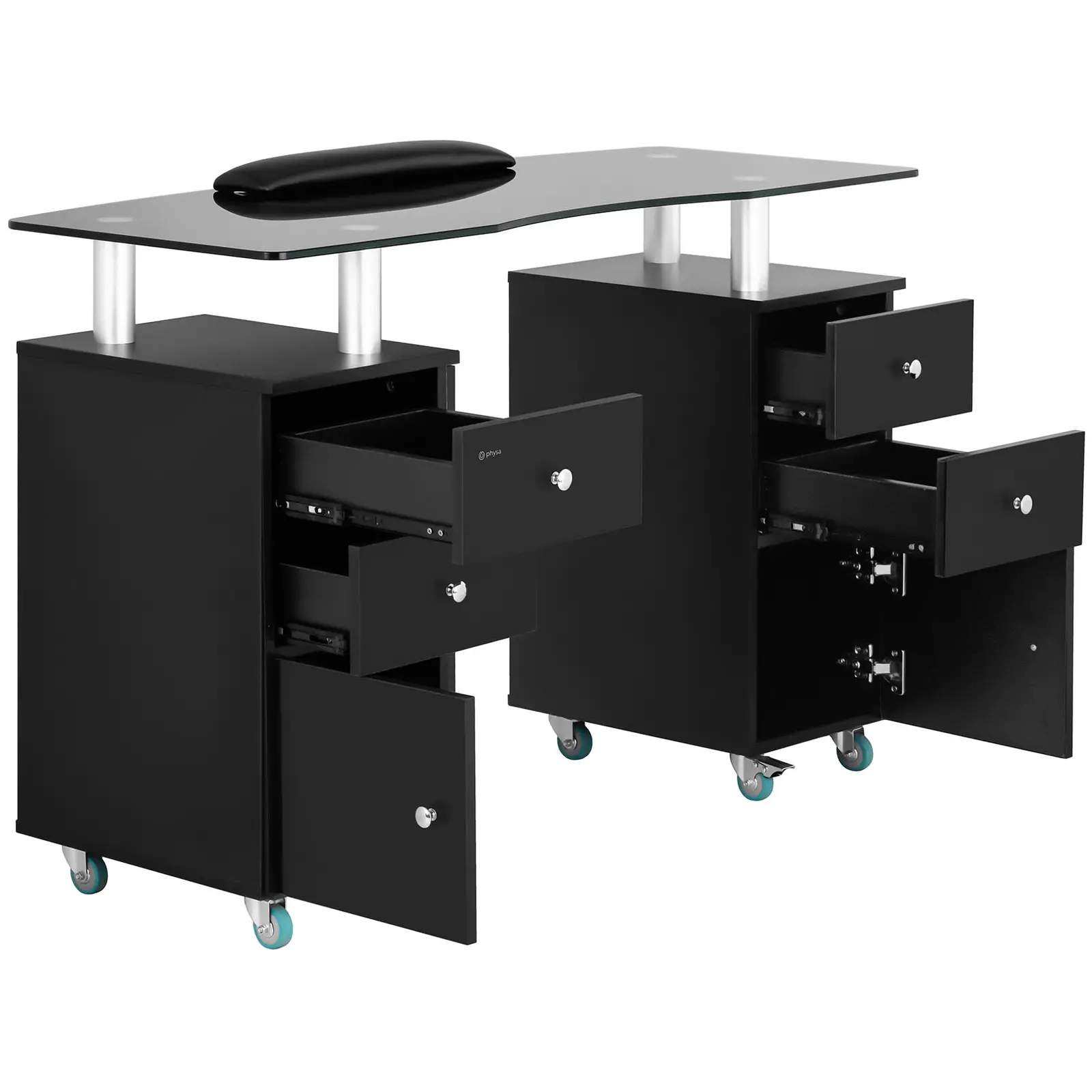 Table de manucure - 1 200 x 515 x 810 mm - Blanc/noir - Sur 8 roulettes (Rembourrage: Oui)