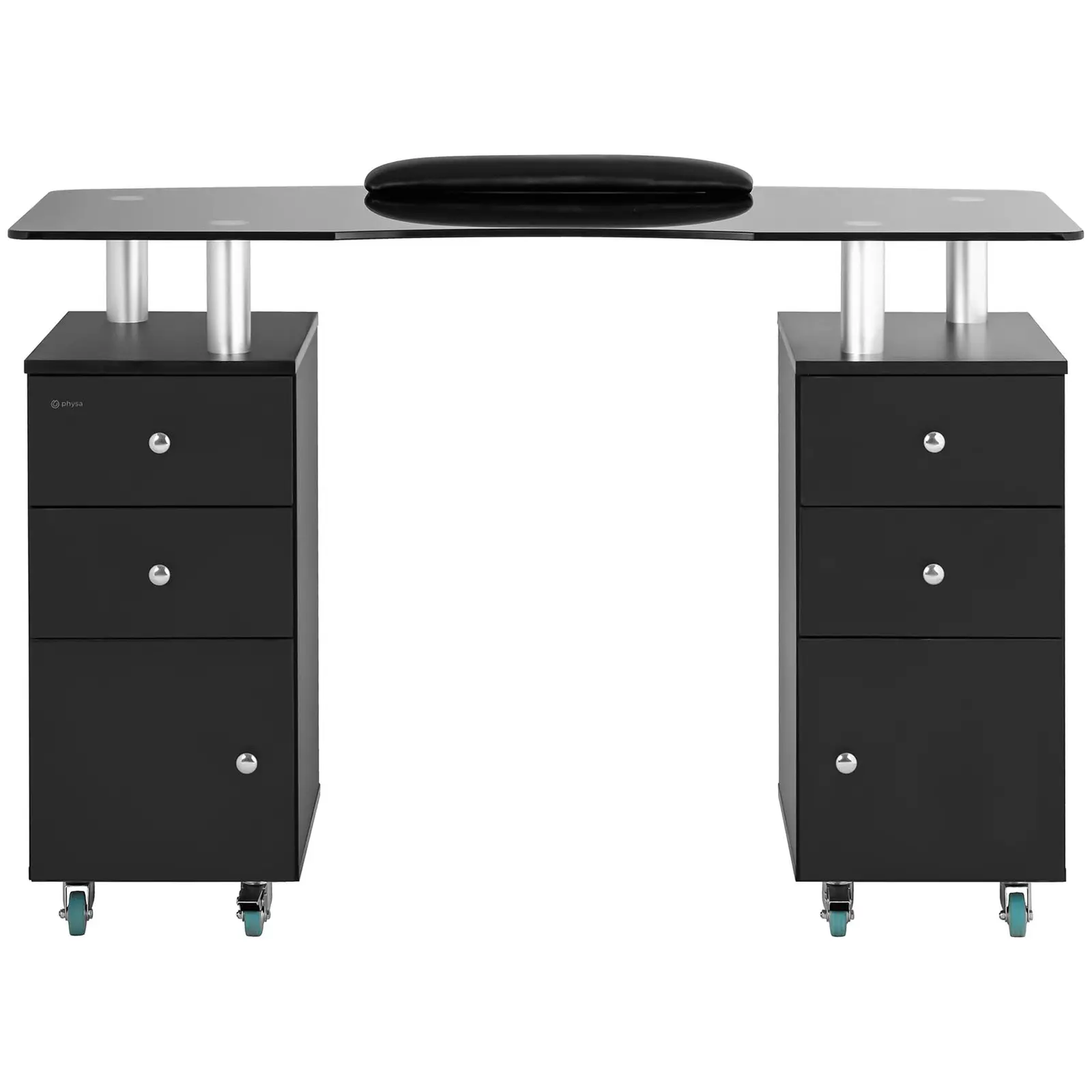 Table de manucure - 1 200 x 515 x 810 mm - Blanc/noir - Sur 8 roulettes (Nombre de tiroirs: 4 Pc)