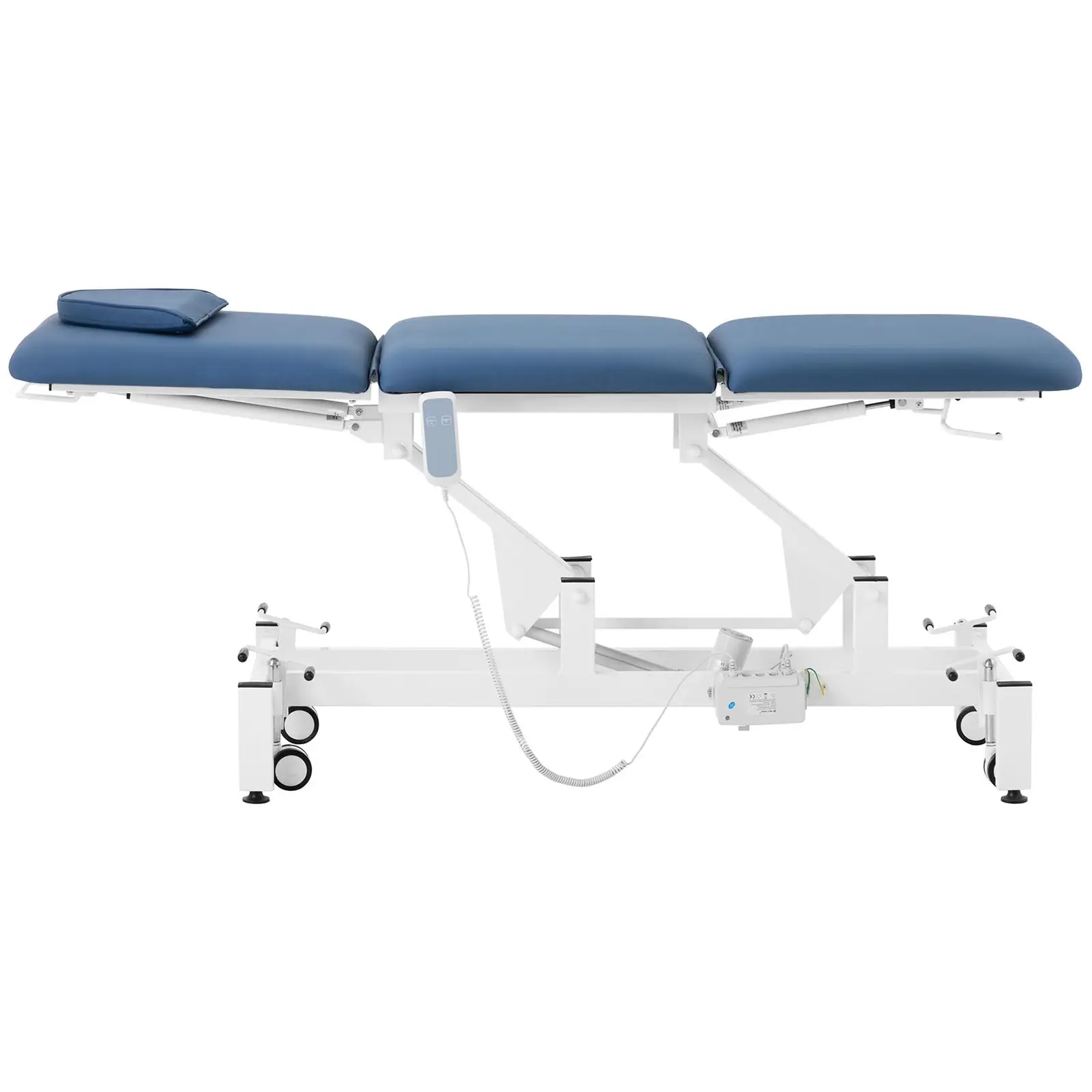 Elektrické masážní lehátko - 1 motor - 100 W - 185 x 63 x 47–90 cm - 150 kg - bílá/modrá (Tloušťka polstrování: 80 mm)