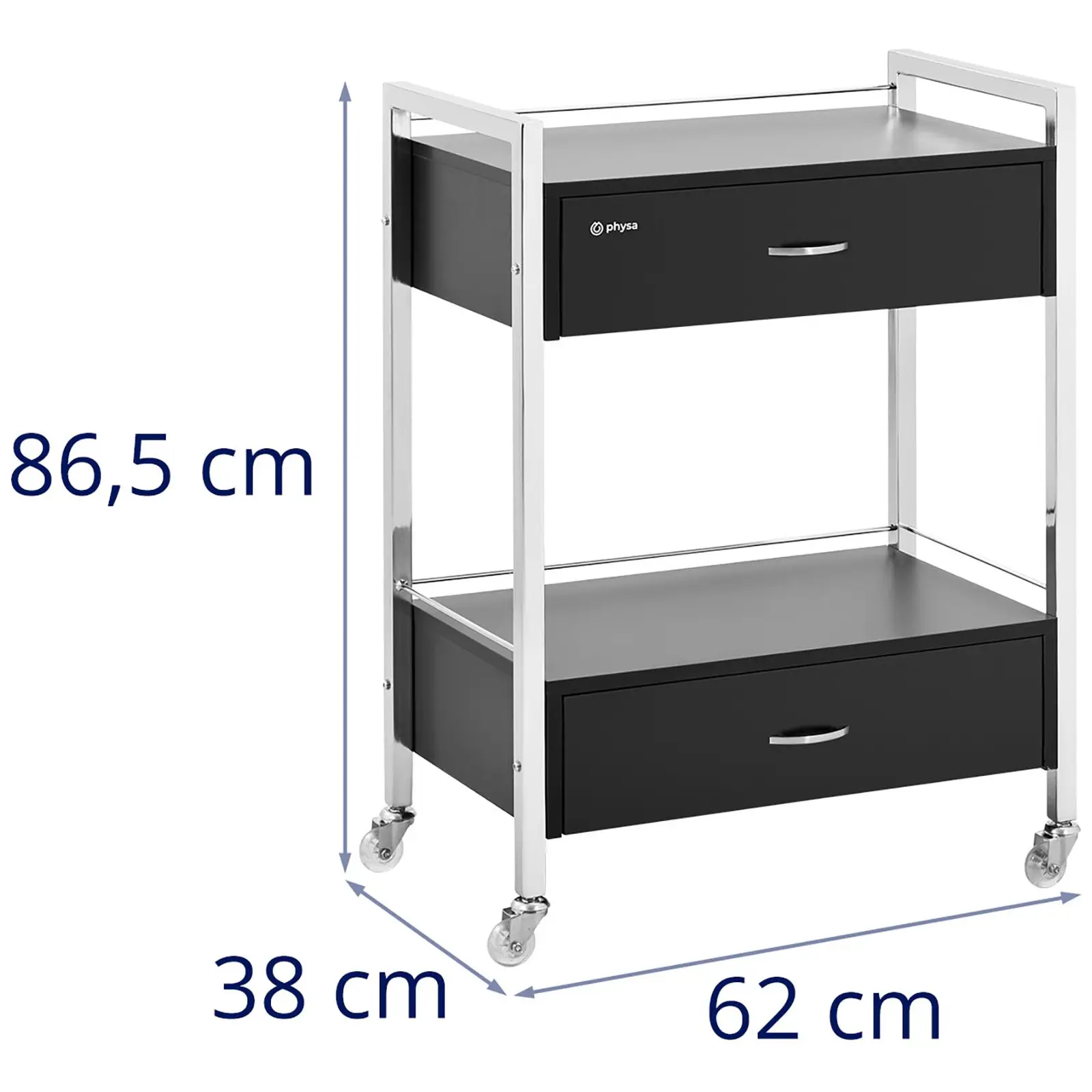 Carrinho de estética - 2 gavetas - 2 prateleiras - 62 x 38 x 86.5 cm