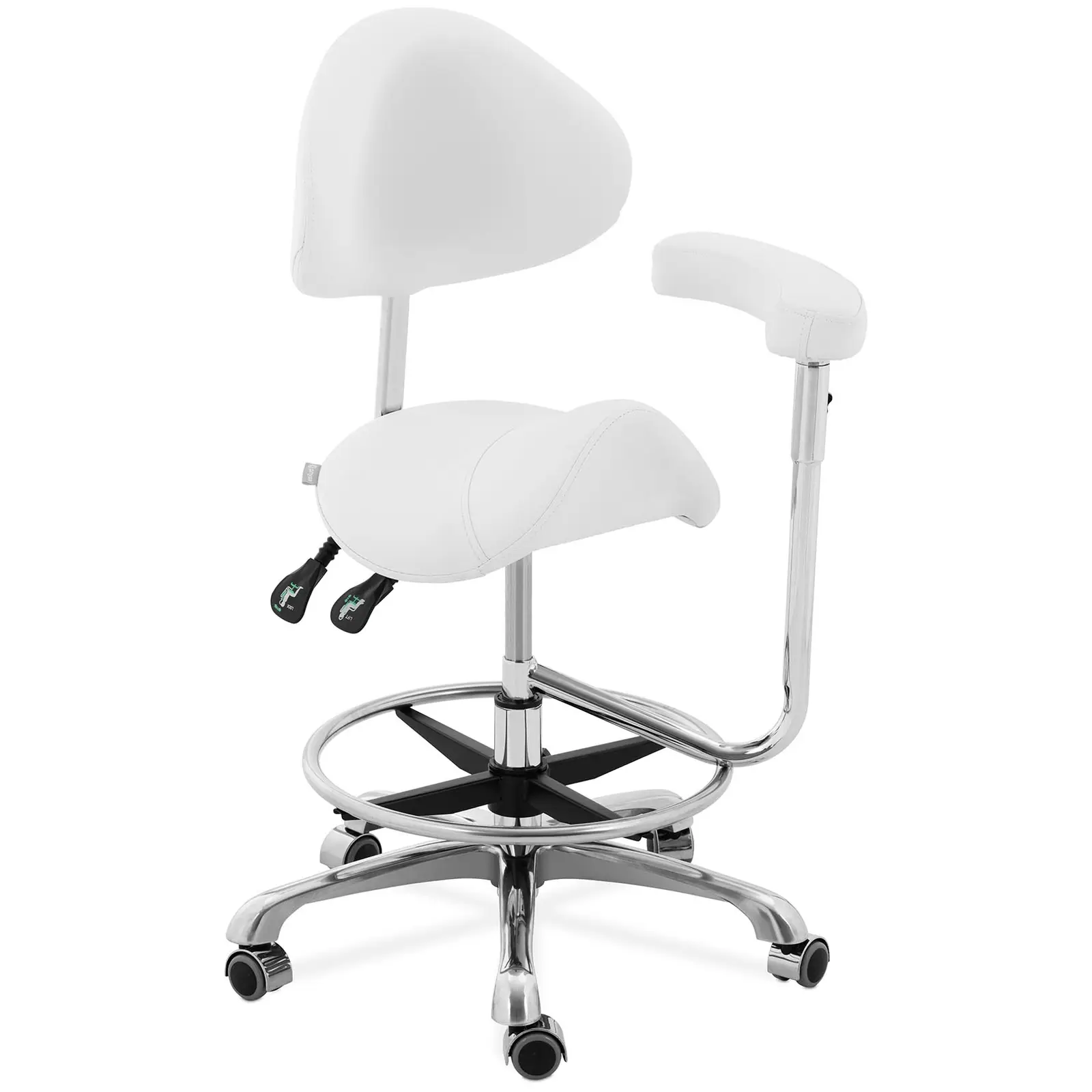 Sgabello con schienale - Schienale e seduta regolabili in altezza - 51 - 61 cm - 150 kg - Bianco