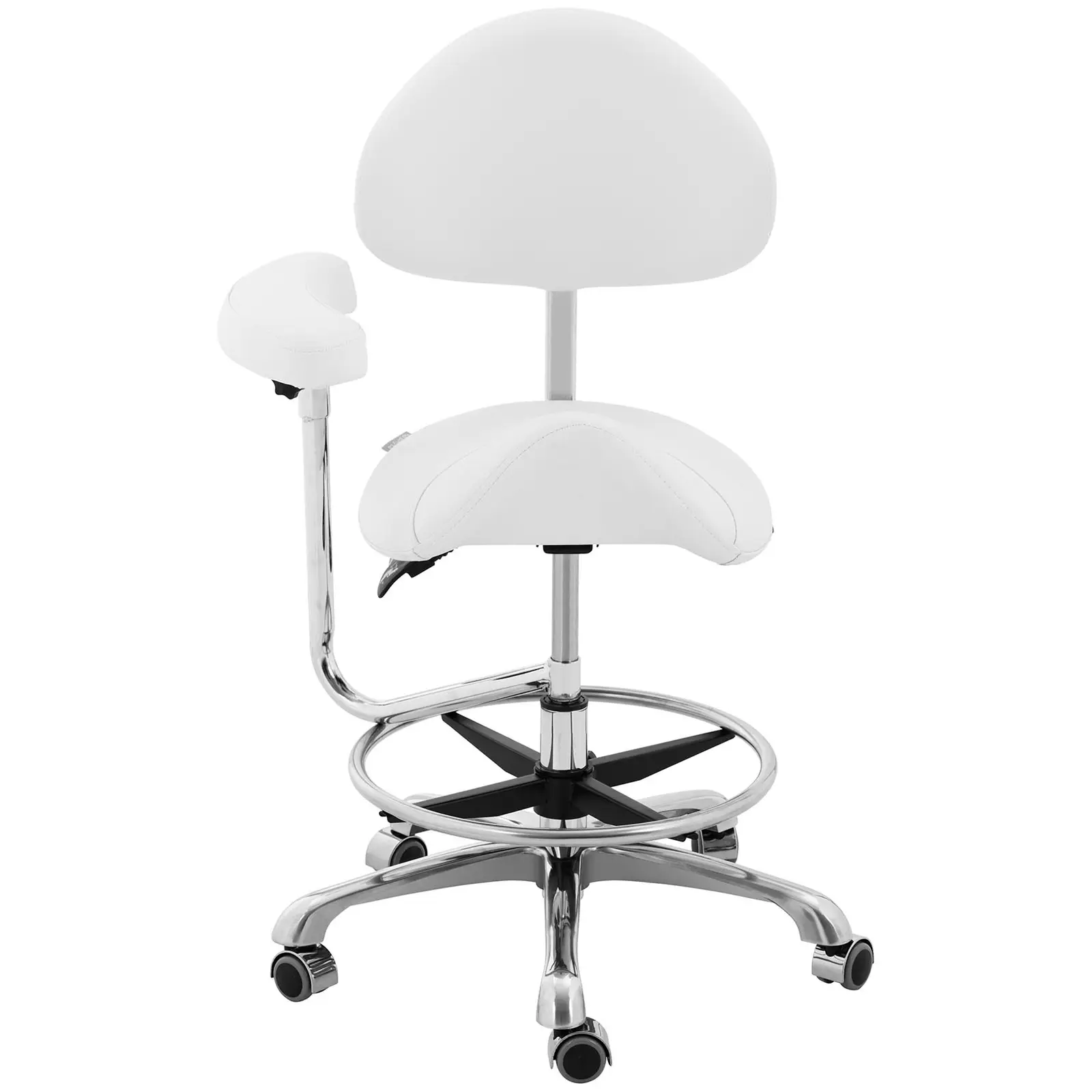 Krzesło siodłowe z podłokietnikiem - oparcie i siedzisko z regulacją wysokości - 51-61 cm - 150 kg - białe