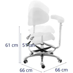 Sedlasti stol z naslonom za roke - nastavljiva višina naslona in sedeža - 51 - 61 cm - 150 kg - Bela