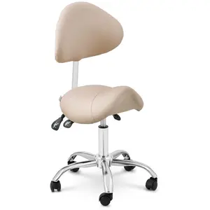 Krzesło siodłowe - oparcie i siedzisko z regulacją wysokości - 55-69 cm - 150 kg - kremowe, srebrne