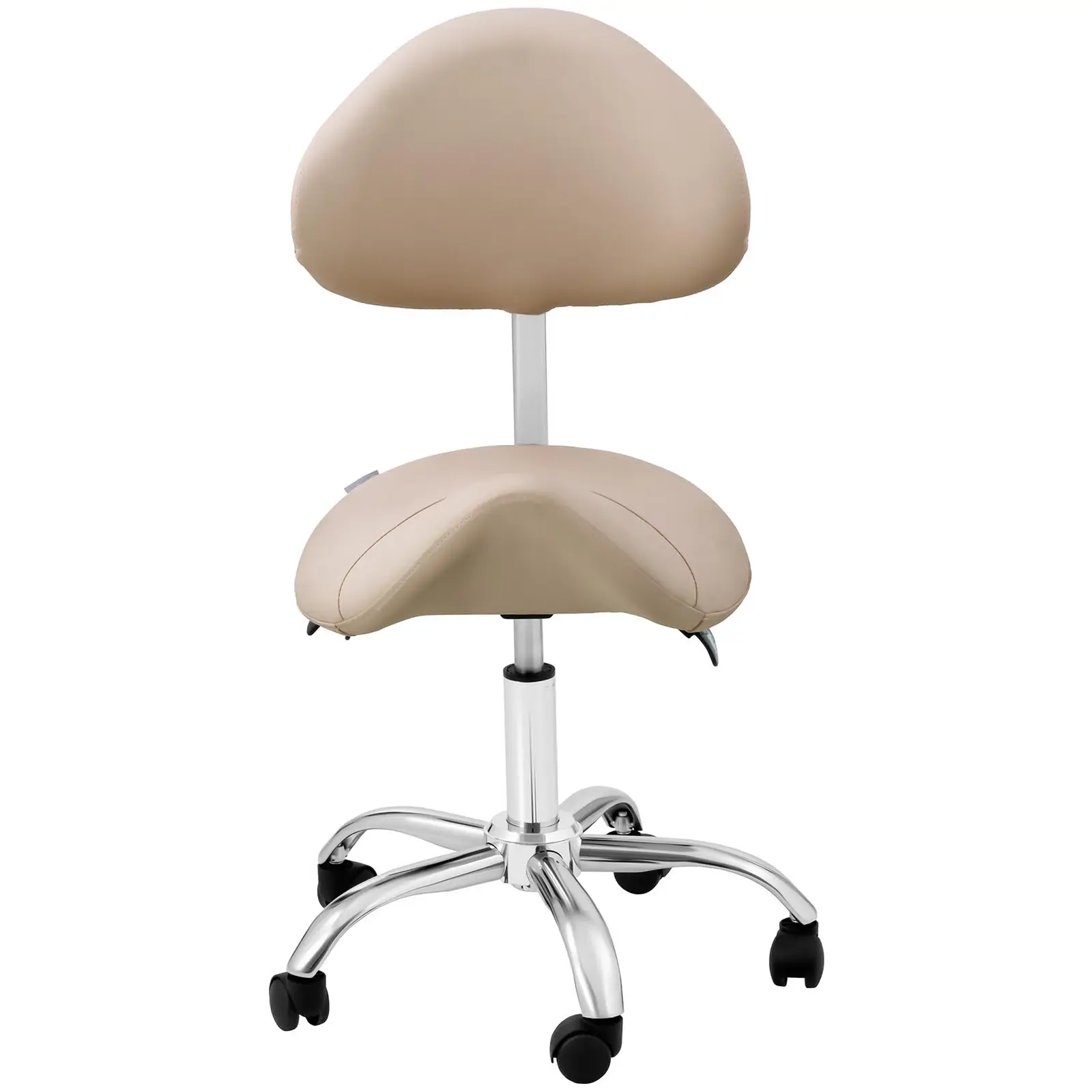 Ocasión Taburete de estética - 55 - 69 cm - 150 kg - Crema, Plateado - Respaldo y asiento regulables en altura