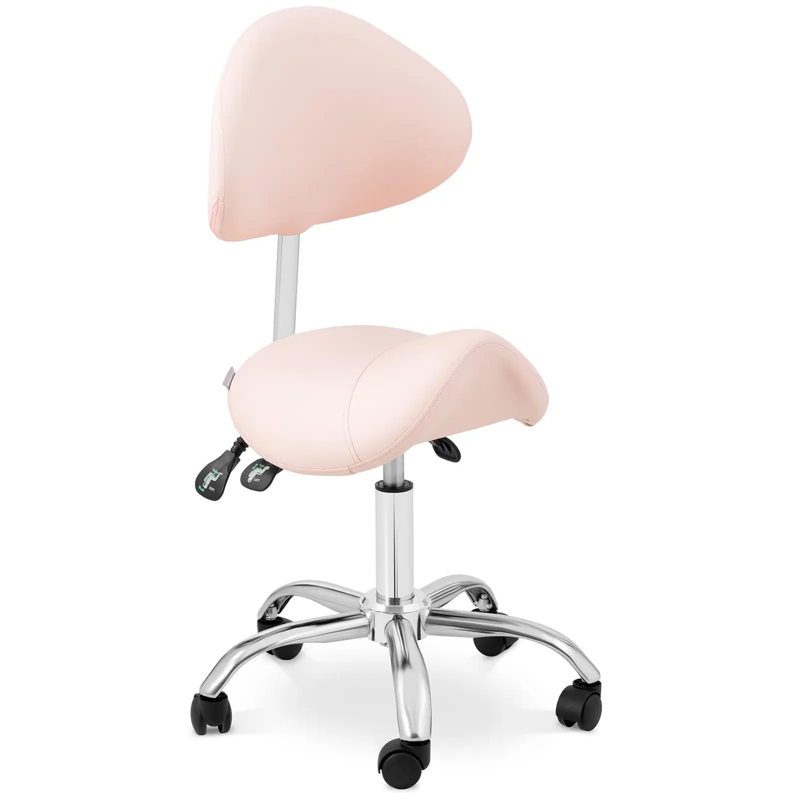 Sedlasti stol - nastavljiva višina naslona in sedeža - 55 - 69 cm - 150 kg - roza, srebrna