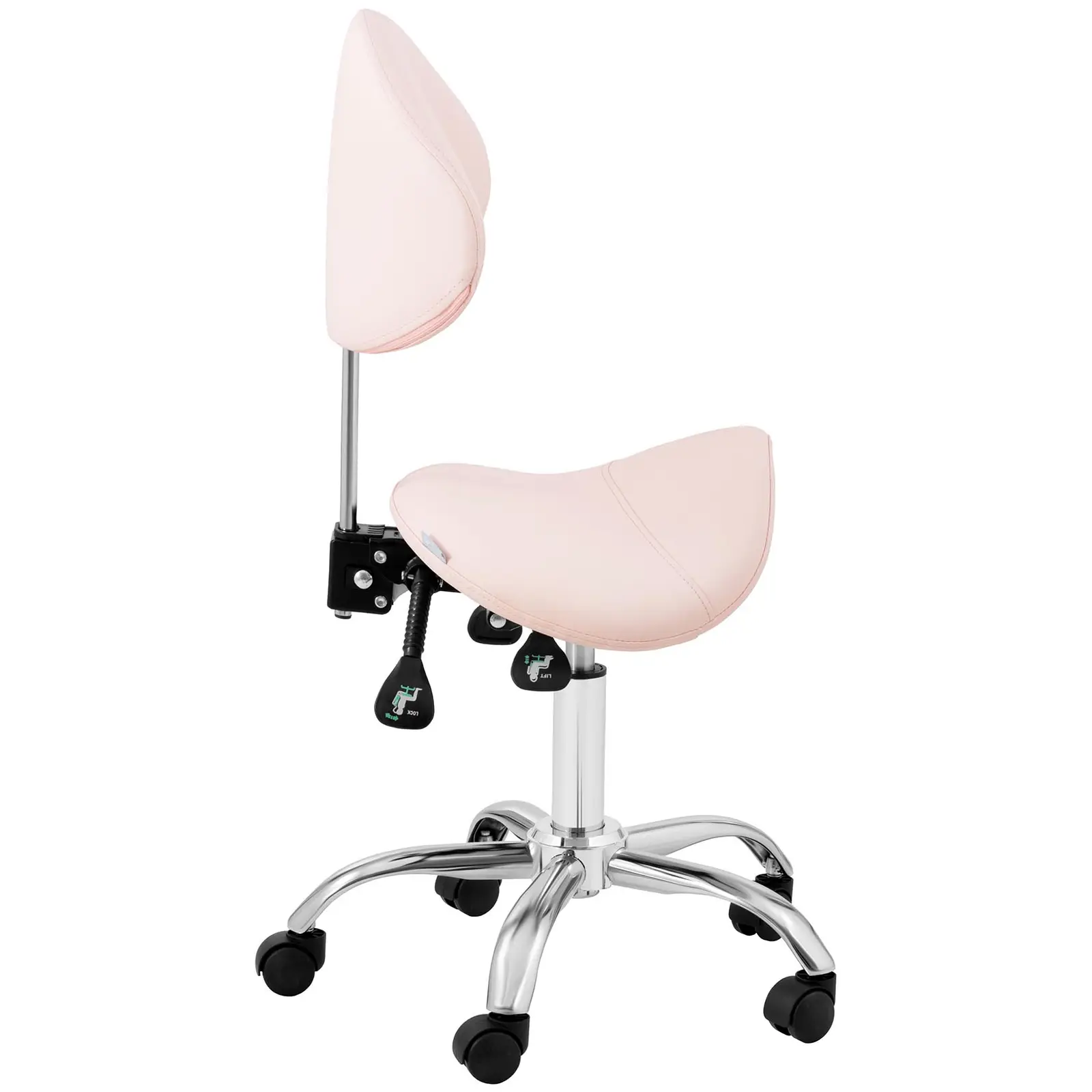 Стол тип седло - регулируема височина на облегалката и седалката - 55 - 69 см - 150 кг - розов, сребърен