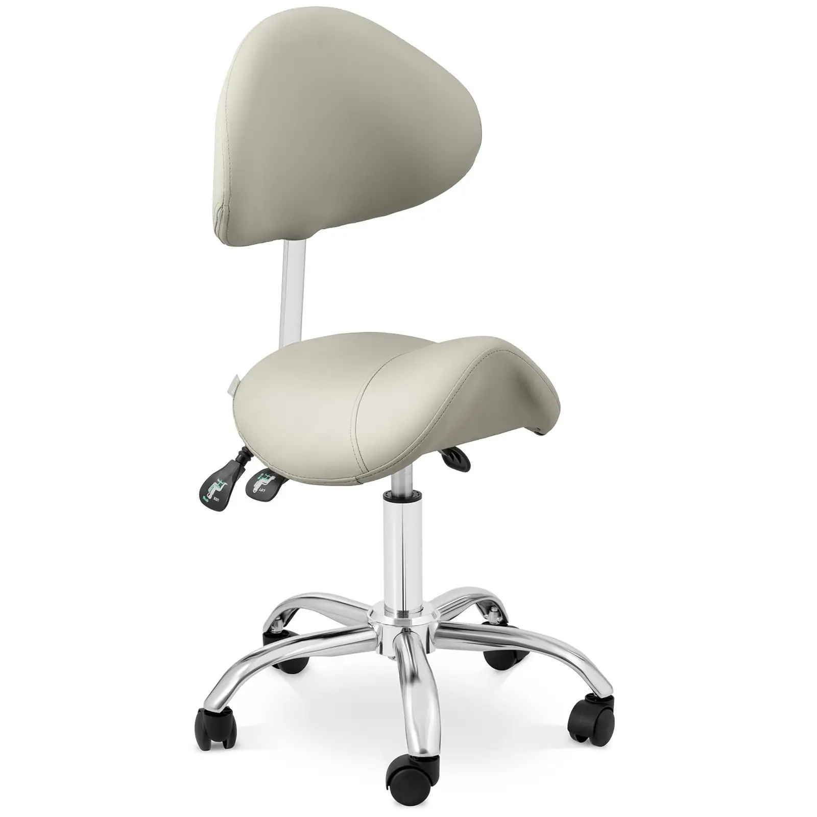Стол тип седло - регулиране на височината на облегалката и седалката - 55 - 69 см - 150 кг - сив, сребрист