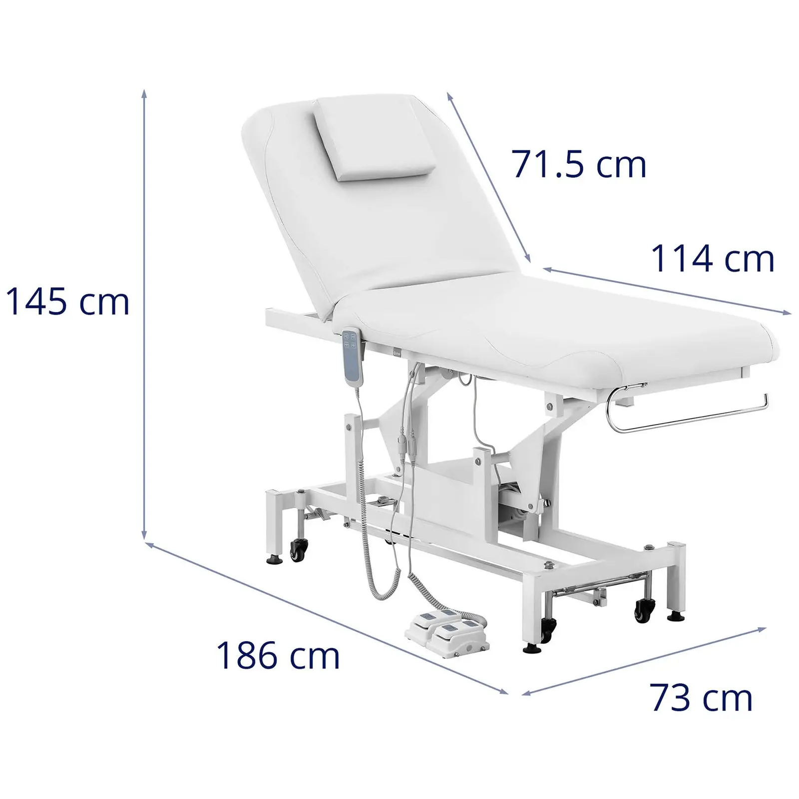 Elektrické masážní lehátko - 2 motory - 150 W - 187 x 70 x 68–90 cm - 200 kg - bílá (Minimální výška: 68 cm)