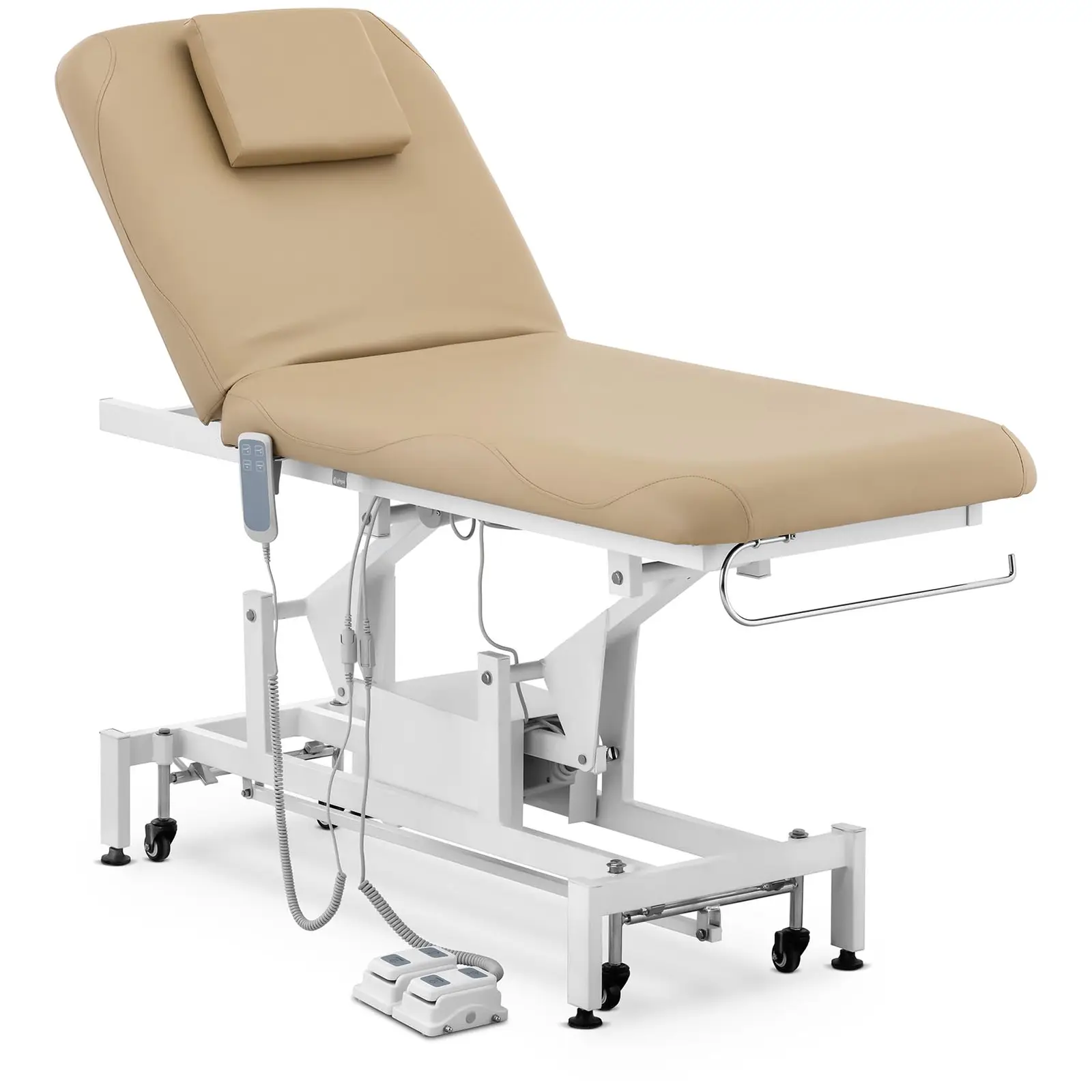 Elektrické masážní lehátko - 2 motory - 200 W - 187 x 70 x 68–90 cm - 200 kg - bílá/tmavě béžová
