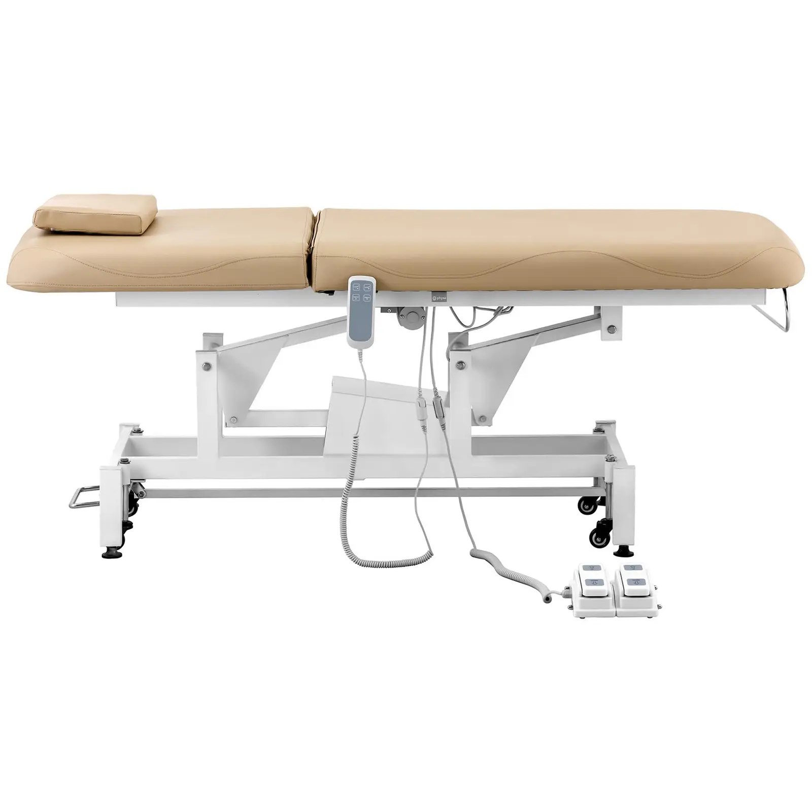 Elektrické masážní lehátko - 2 motory - 200 W - 187 x 70 x 68–90 cm - 200 kg - bílá/tmavě béžová (Maximální výška: 90 cm)