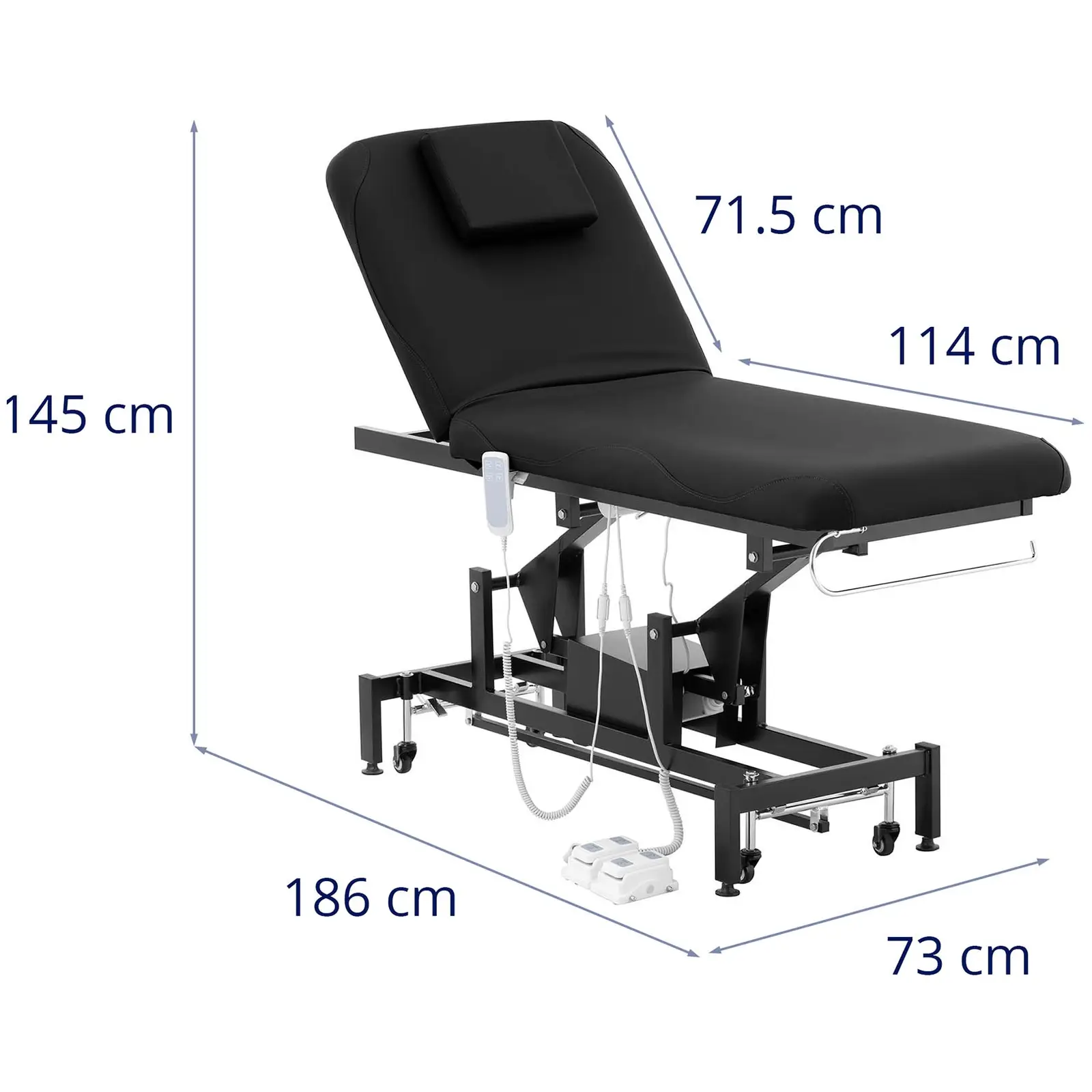 Elektrické masážní lehátko - 2 motory - 200 W - 187 x 70 x 68–90 cm - 200 kg - černá (Kolečka: Ano)