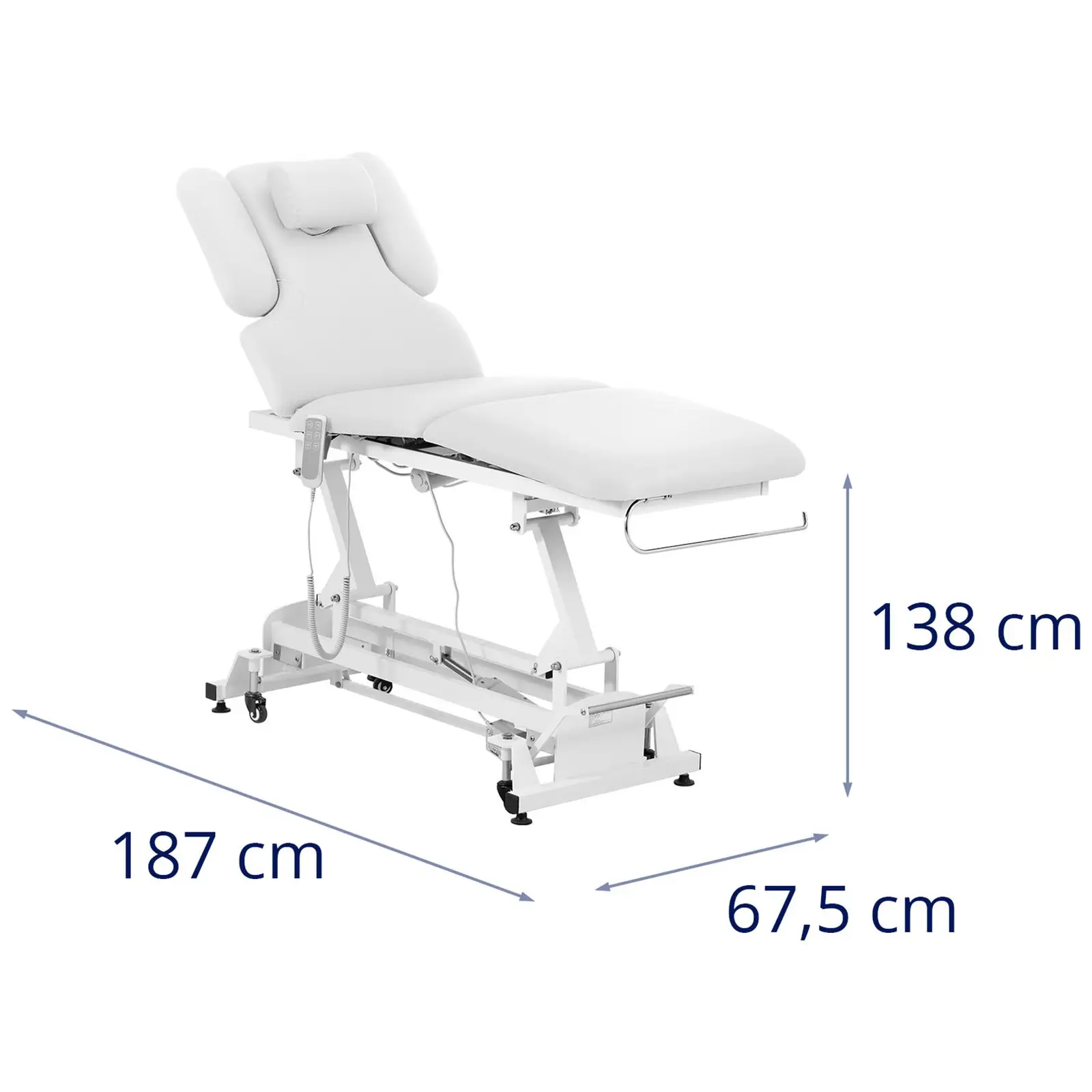 Elektrické masážní lehátko - 3 motory - 300 W - 185 x 67 x 62–84 cm - 200 kg - bílé (Tloušťka polstrování: 80 mm)