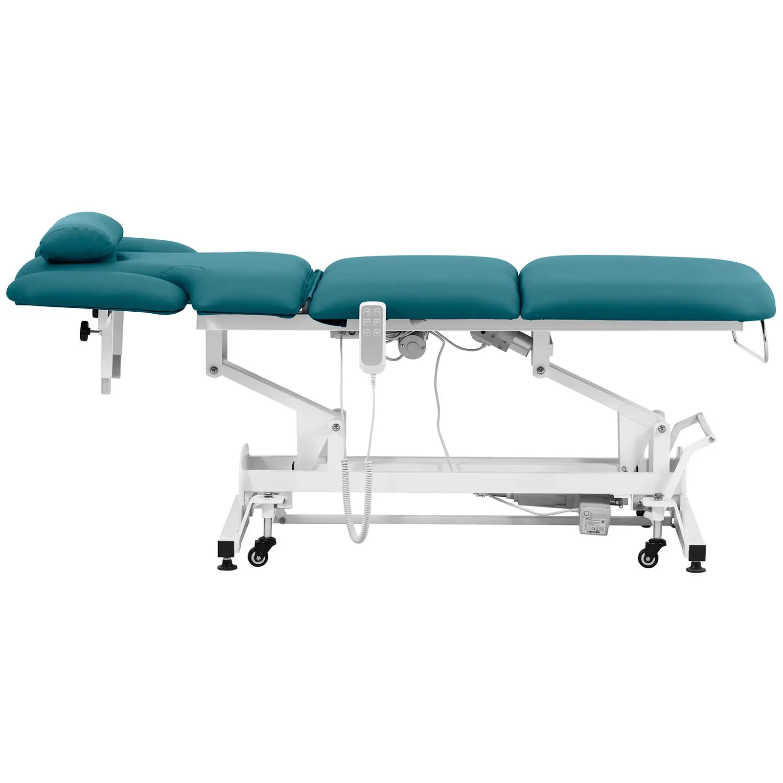 Elektrické masážní lehátko - 3 motory - 300 W - 185 x 67 x 62–84 cm - 200 kg - bílé/tyrkysové (Minimální výška: 62 cm)