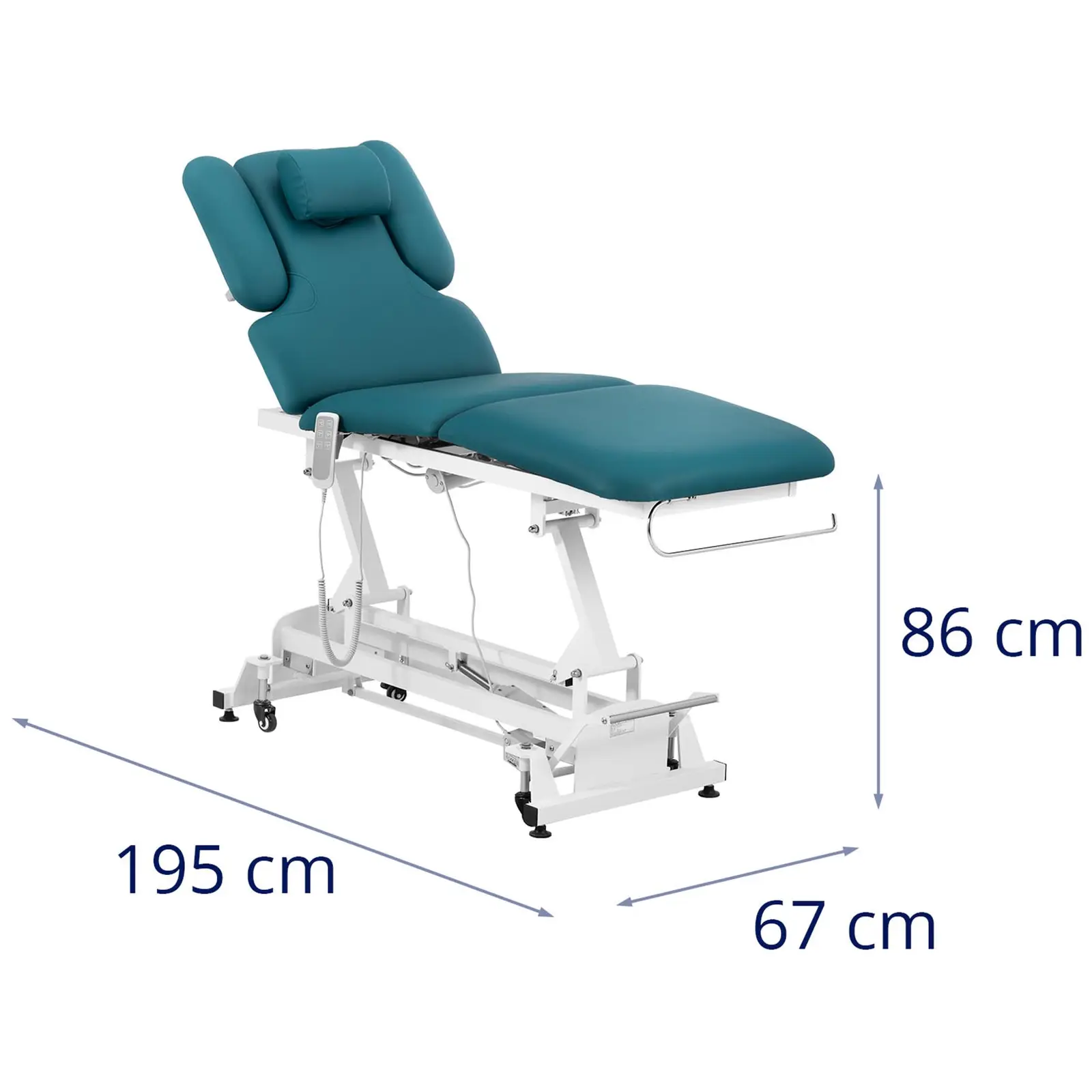 Elektrické masážní lehátko - 3 motory - 300 W - 185 x 67 x 62–84 cm - 200 kg - bílé/tyrkysové (Tloušťka polstrování: 80 mm)