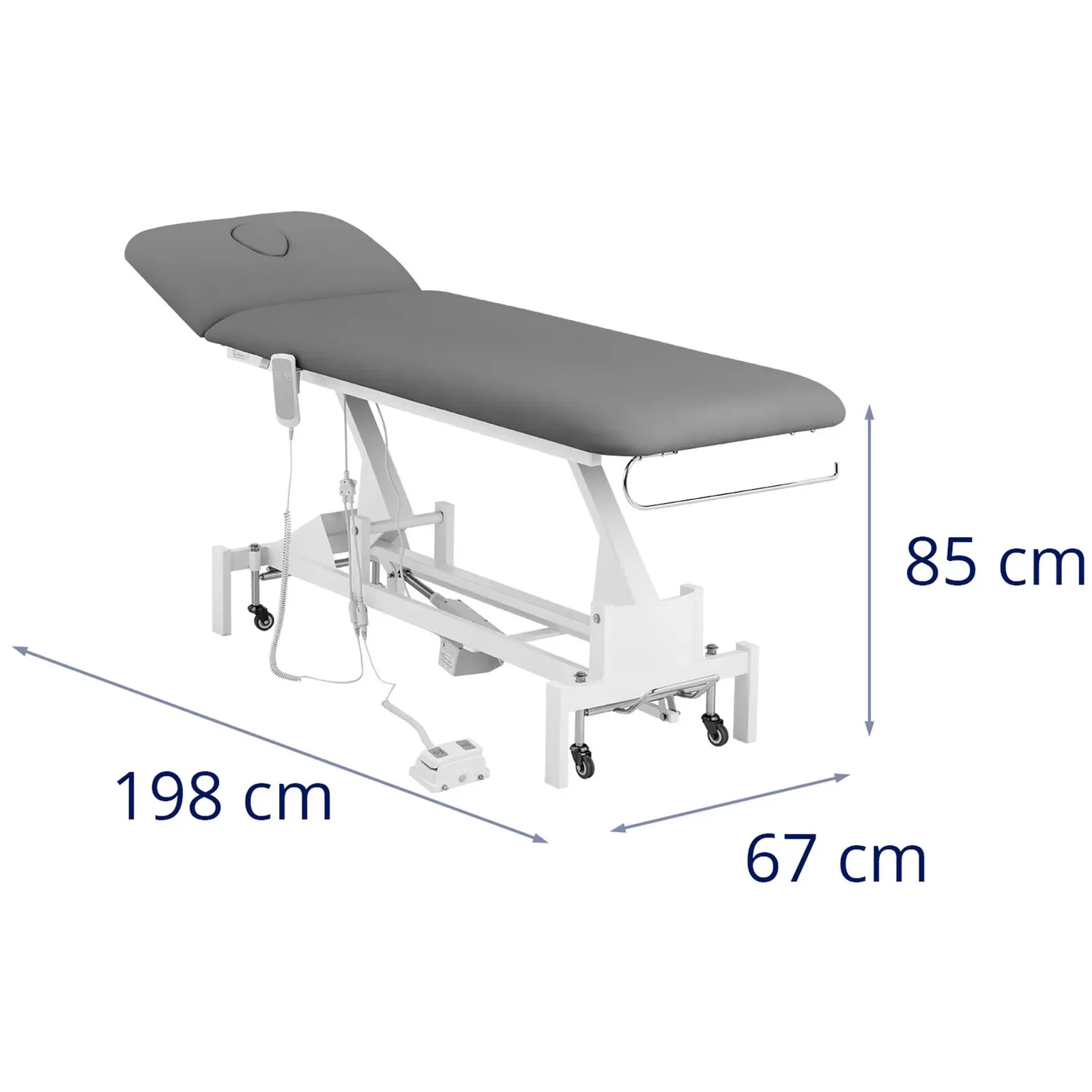 Elektrické masážní lehátko - 1 motor - 100 W - 207 x 68 x 53–92 cm - 200 kg - bílé/šedé (Materiál: Práškově lakovaná ocel)