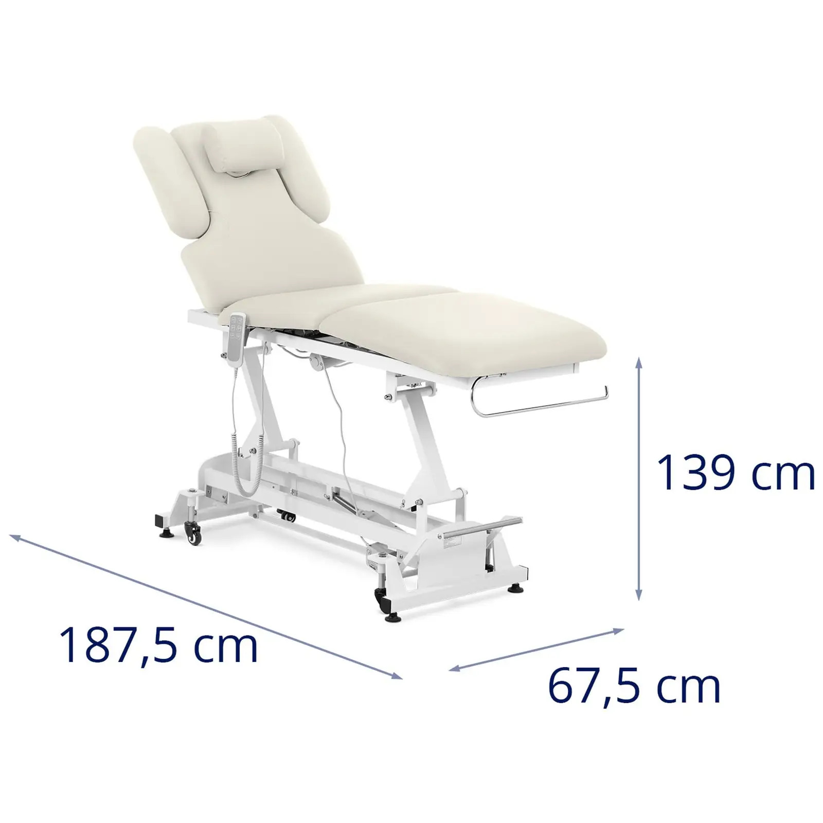 Elektrické masážní lehátko - 3 motory - 300 W - 185 x 67 x 62–84 cm - 200 kg - bílé/béžové (Tloušťka polstrování: 80 mm)