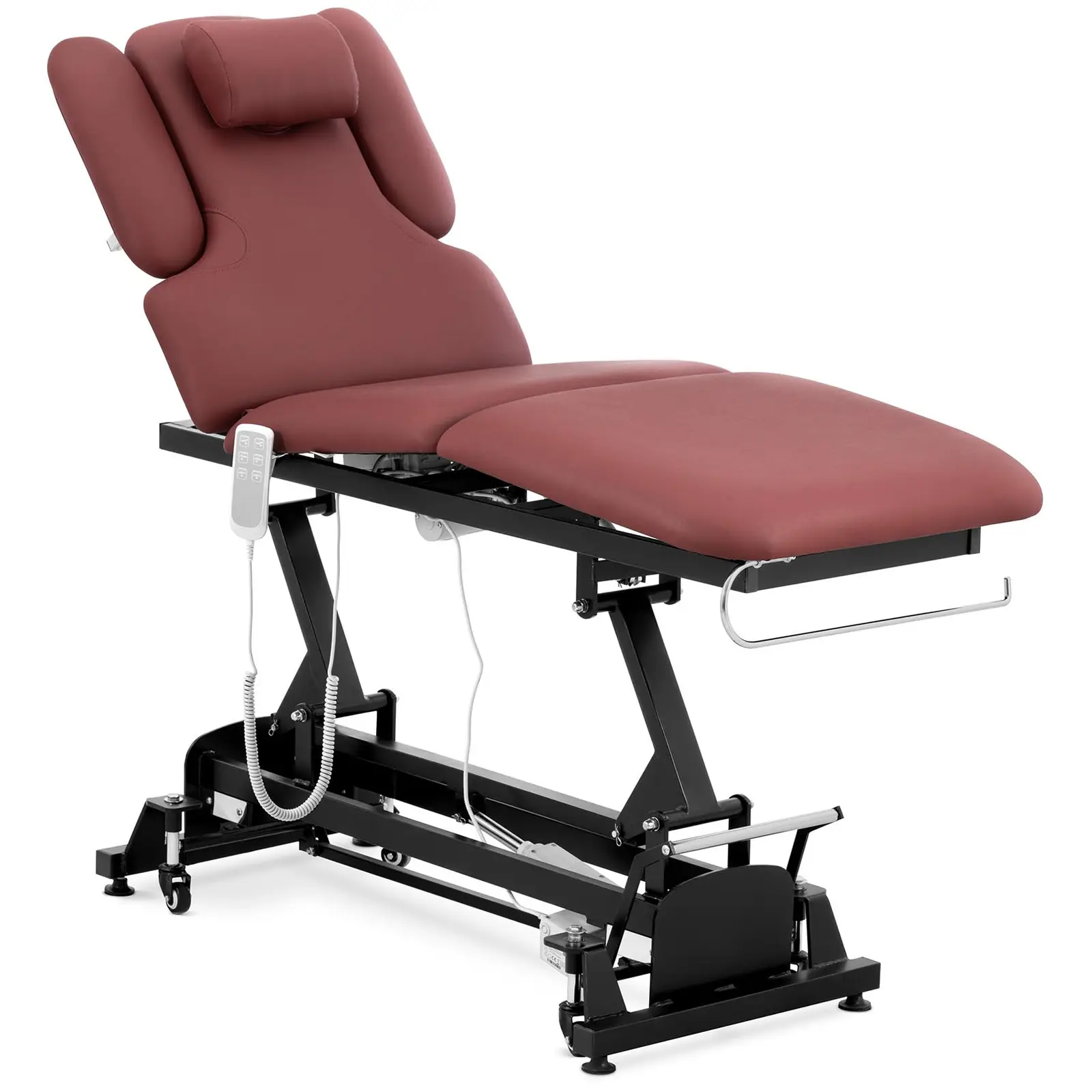 Massagebriks - elektrisk - 3 motorer - 300 W - 185 x 67 x 62 - 84 cm - 200 kg - sort og bordeaux
