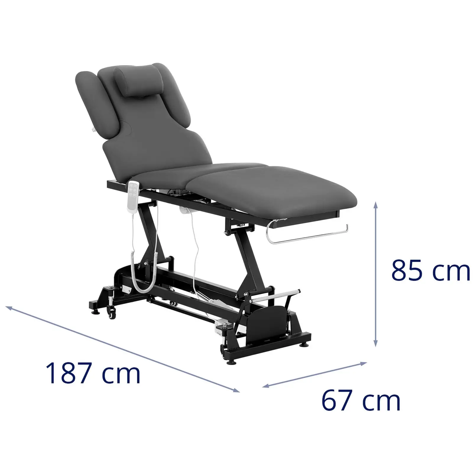 Elektrické masážní lehátko - 3 motory - 300 W - 185 x 67 x 62–84 cm - 200 kg - černá/šedá (Tloušťka polstrování: 80 mm)