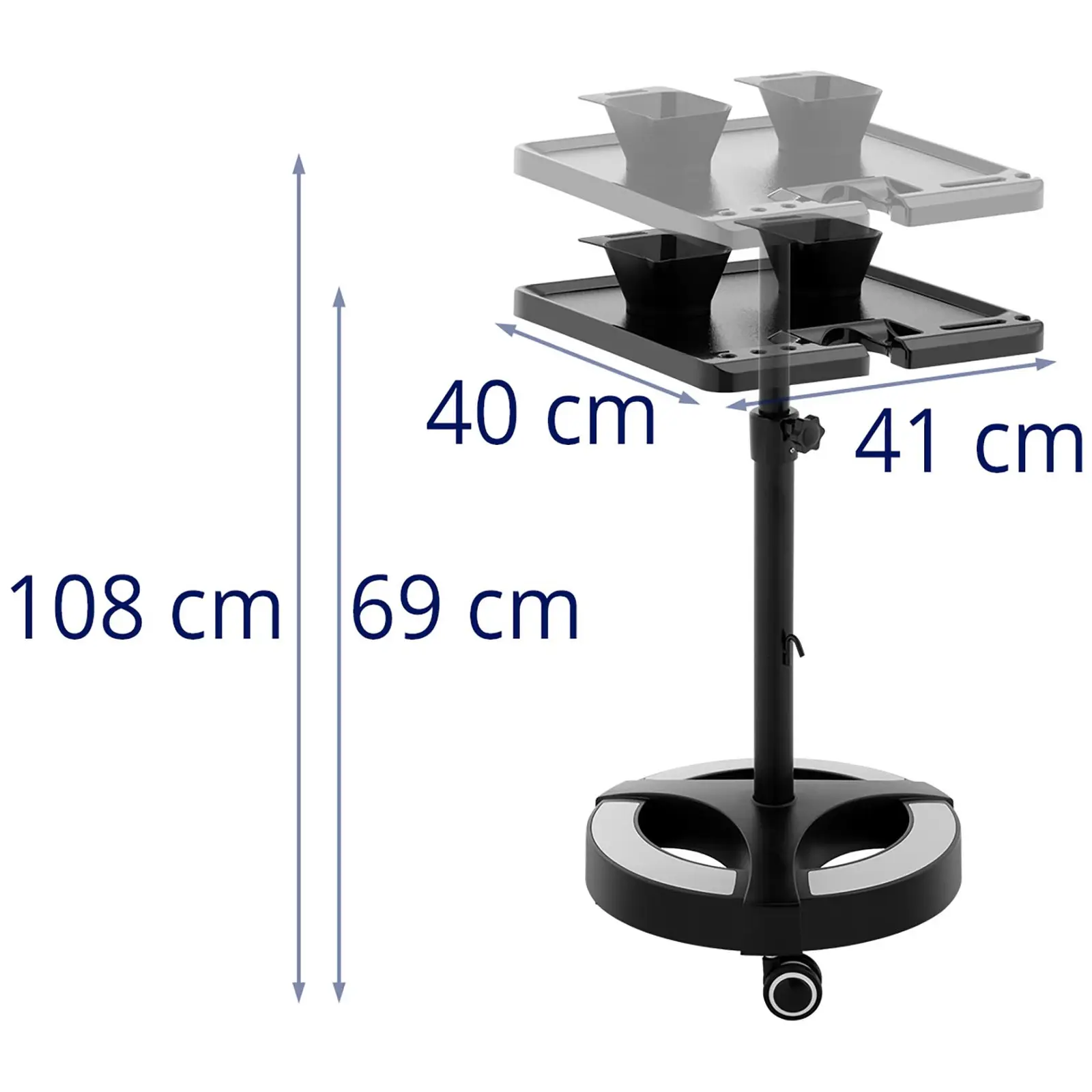 Arbetsvagn för frisör - 10 kg - 635 - 1020 mm - 400 x 400 mm hylla