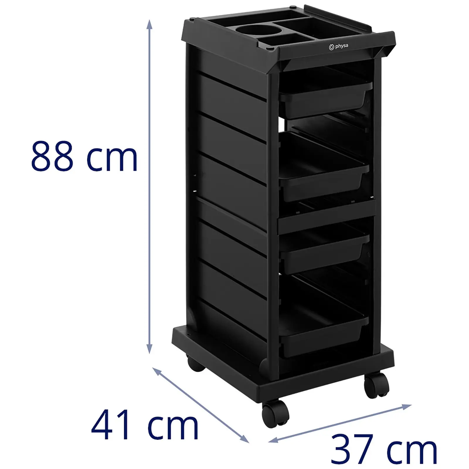 Frisør-rullebord - 10 kg - 4 skuffer - 410 x 315 mm hylde