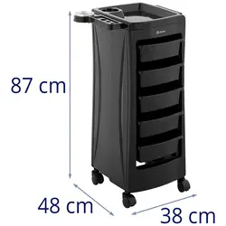 Hair Salon Trolley - 10 kg - 5 drawers - hairdryer holder - 485 x 380 mm shelf