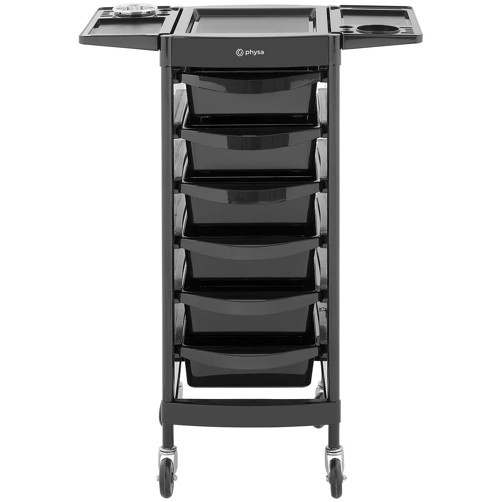 Frisør-rullebord - 10 kg - 6 skuffer - udklappelige bordplader - holder til hårtørrer - 420 x 390 mm hylde