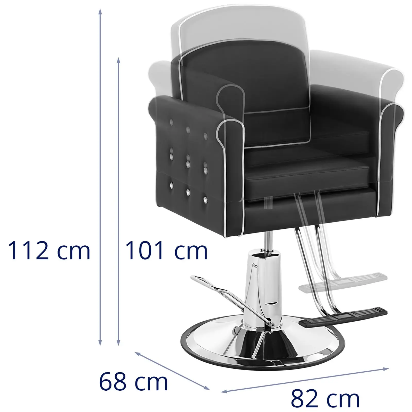 Cadeira de cabeleireiro com apoio para os pés - 520-630 mm - 150 kg - Preto